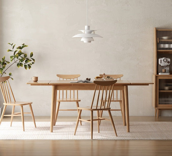 Solid Oak Wood Extendable Dining Table - Expandable Large Tabletop for Family Gatherings & Dinner Parties | Perfect for Small Spaces & Entertaining Guests