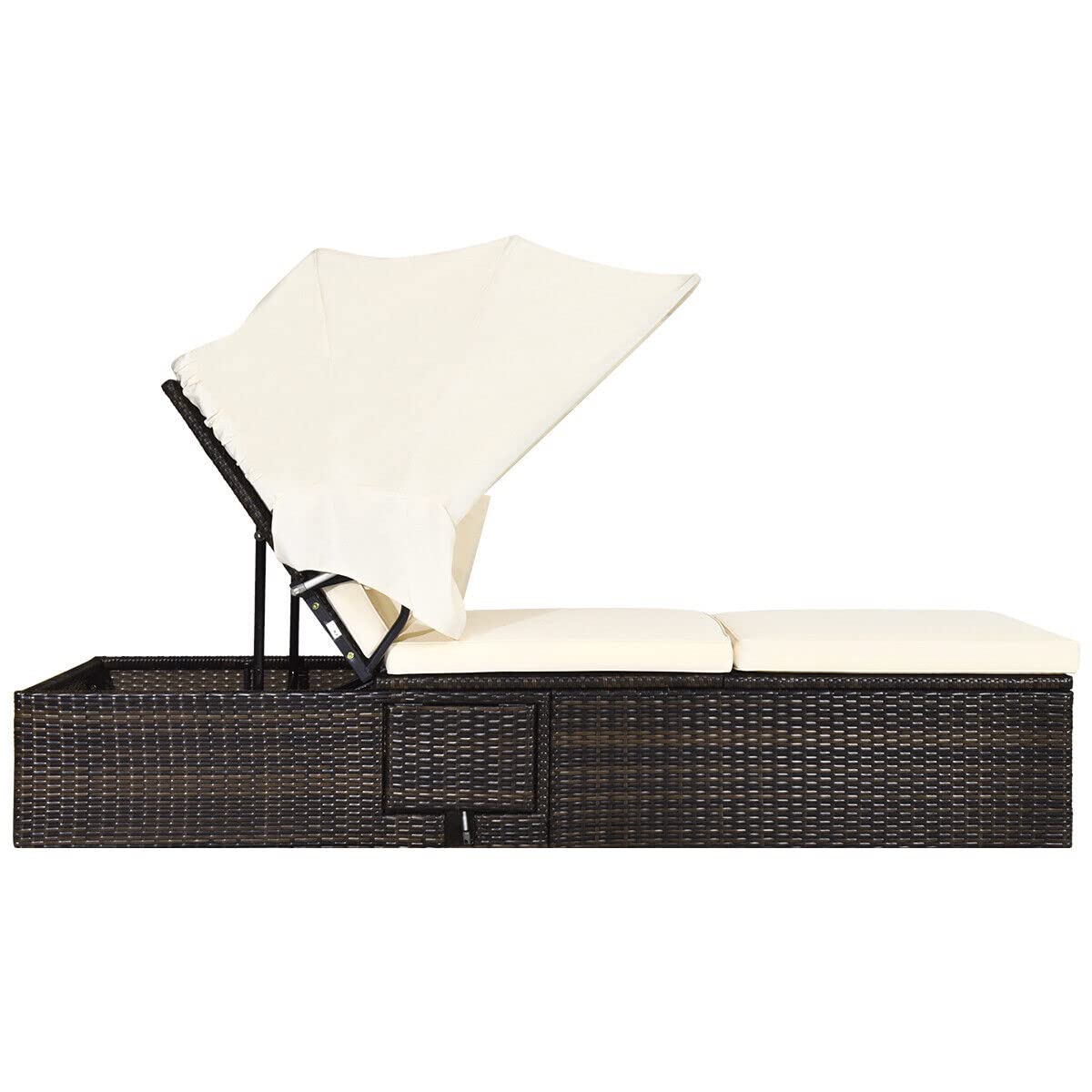 Luxury Adjustable Chaise Lounge Chair with Canopy - Rattan Daybed for Pool, Beach, Patio & Outdoor Relaxation - Perfect for Sunbathing, Lounging & Backyard Comfort