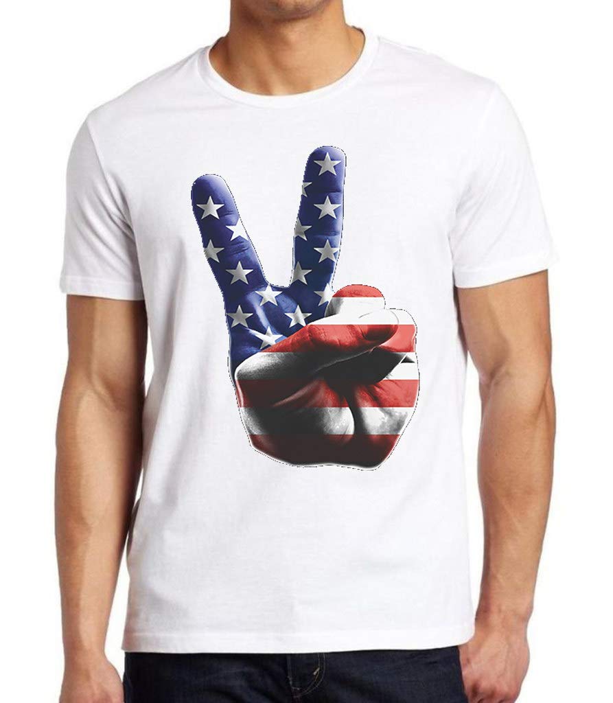 American Peace Hand Print Men's White T-Shirt - Casual Cotton Tee for Streetwear & Patriotic Outfits