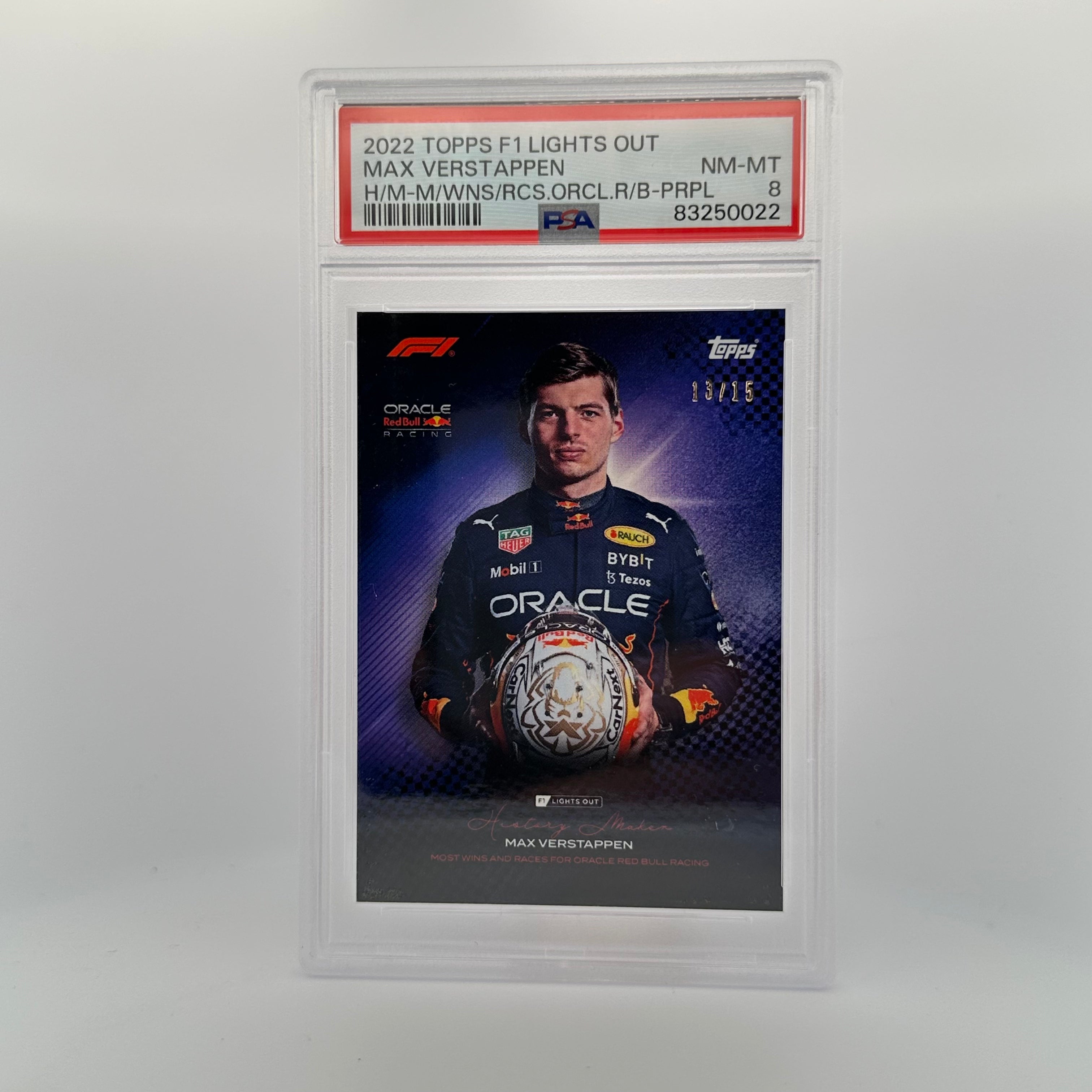 PSA 8 Max Verstappen 2023 Purple Parallel /15 - Most Wins & Races for Oracle Red Bull Racing - F1 Racing Collectible for Display & Investment