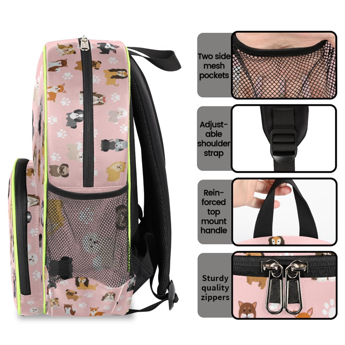**Pink Waterproof Dog Backpack for Girls & Kids – Cute Puppy Toddler Daypack for Preschool, Kindergarten & School – Adjustable Chest Strap, 14.2 Inch Bookbag – Perfect for Back to School, Travel & Outdoor Adventures**
