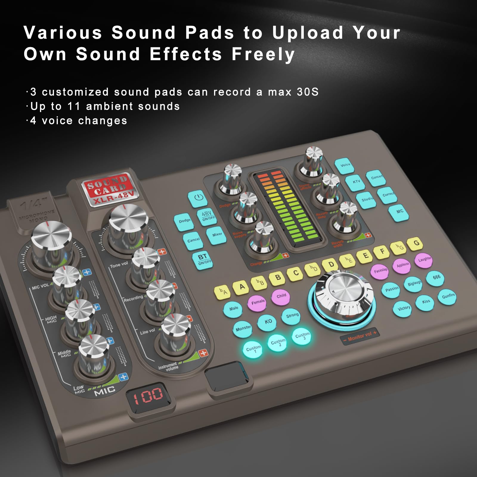Professional Audio Interface with 48V Phantom Power & Noise Reduction - USB Recording Interface for Podcasting, Live Streaming, Gaming & Music Production - Perfect for PC, Mac, Guitar & Home Studio Setup