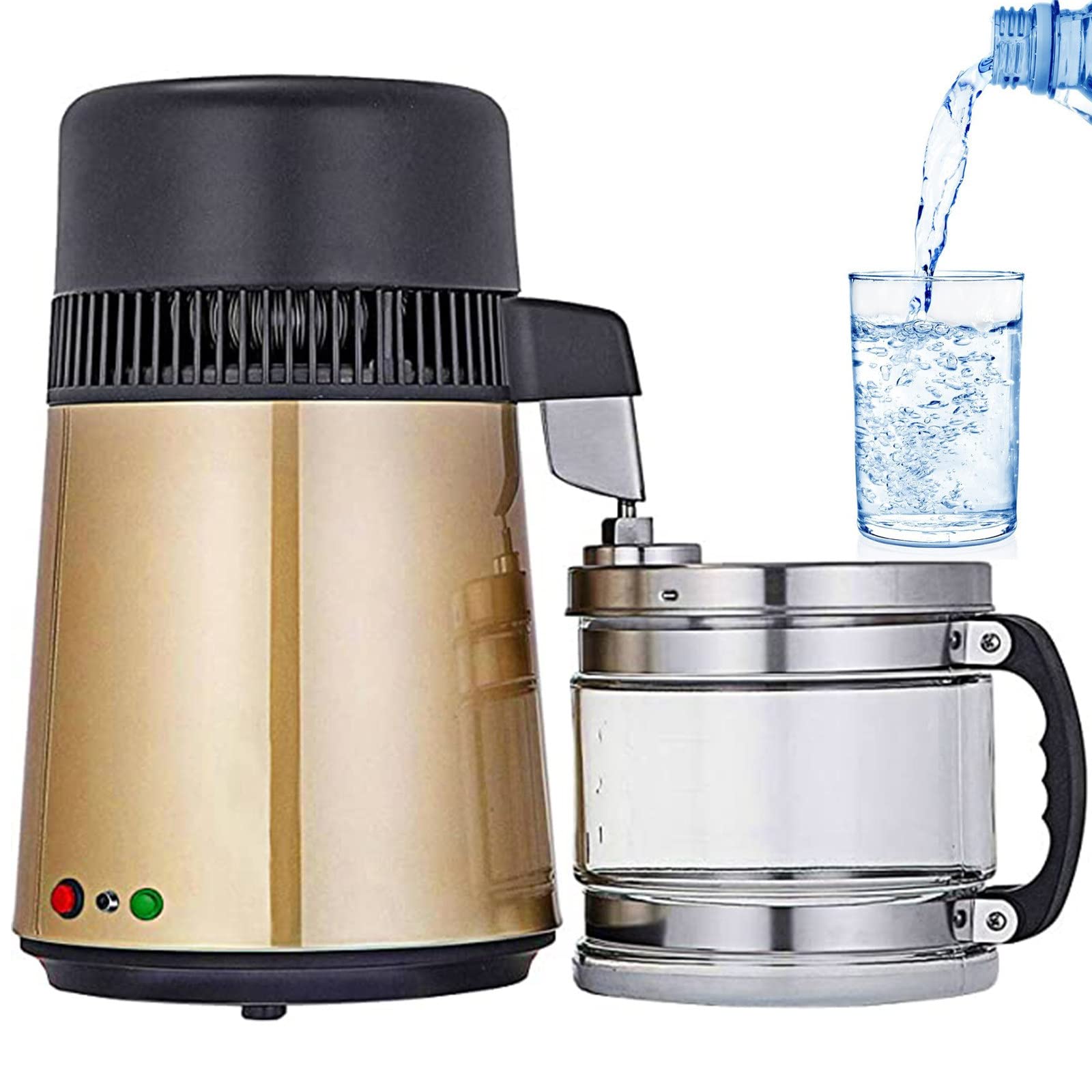 XYEJL 750W Stainless Steel Water Distiller - Home Countertop Distilled Water Maker with Double Button Control | Pure Water for Drinking, Cooking, Baby Formula & Coffee