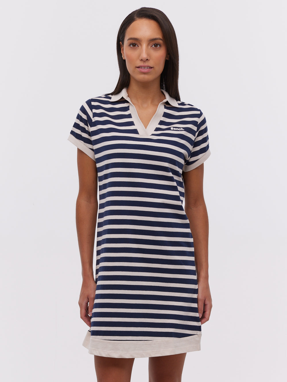 Orenda Women's Stripe Polo Dress - Casual Summer Short Sleeve Cotton Blend Shirt Dress for Golf, Tennis & Outdoor Activities