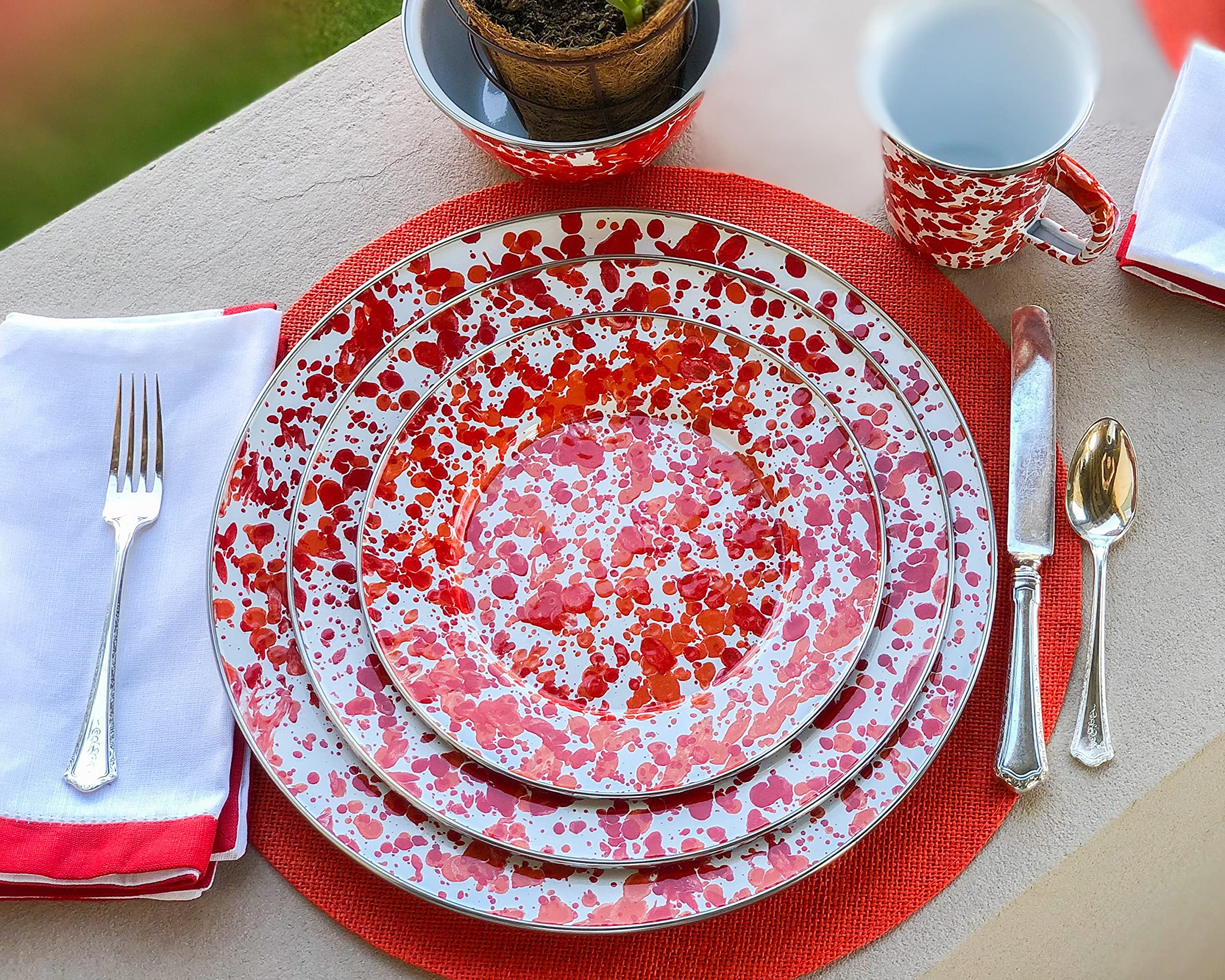 Golden Rabbit Enamelware Dinner Plates - Set of 4 (10.5 Inch) Sunset Design - Vintage Style Enamel Plates for Farmhouse, Picnic, Camping & Outdoor Dining