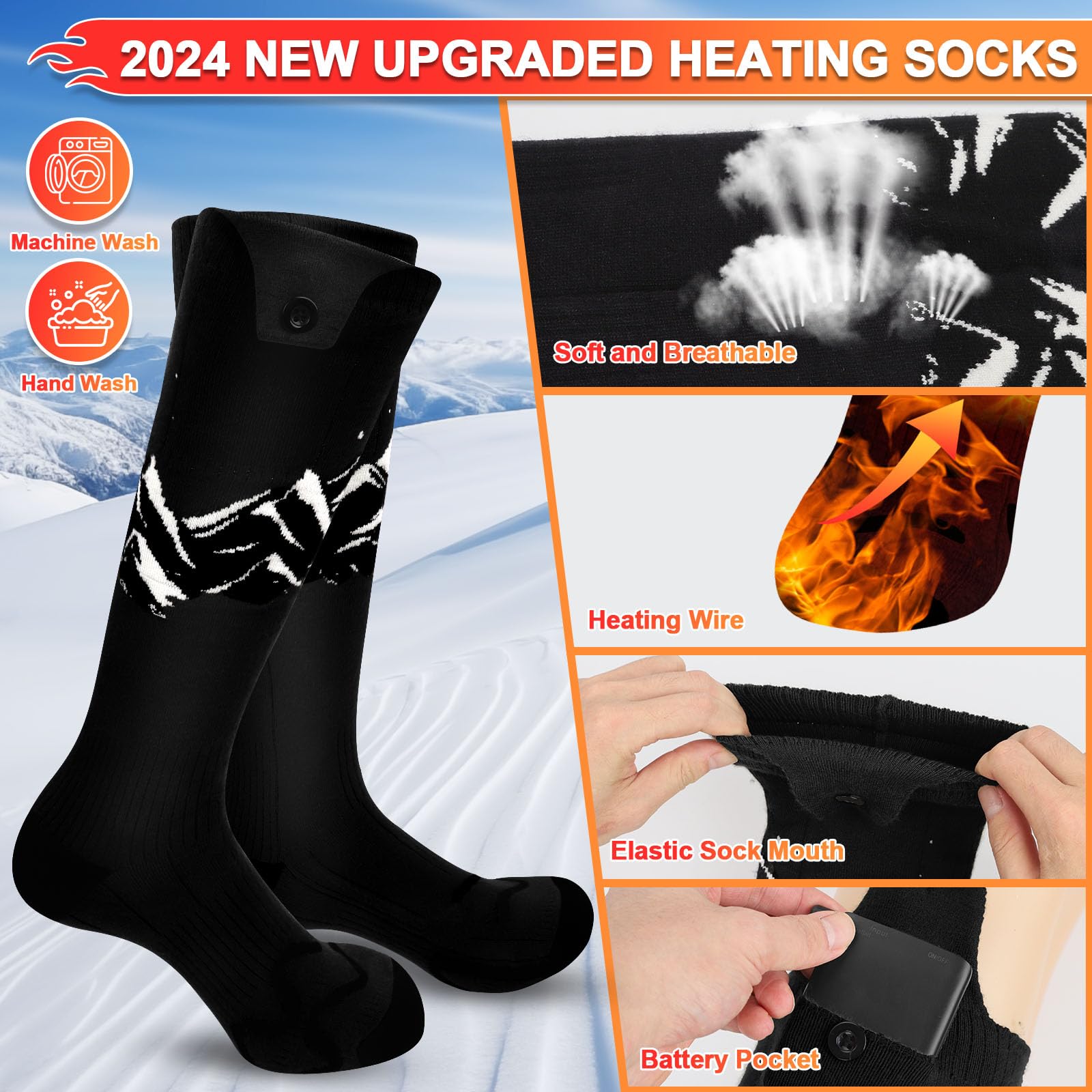 SNOW LEOPARD Rechargeable Heated Socks for Men & Women - 5000mAh Battery Electric Warming Socks with APP Control, Washable Winter Foot Warmers for Skiing, Hiking, Riding & Outdoor Activities