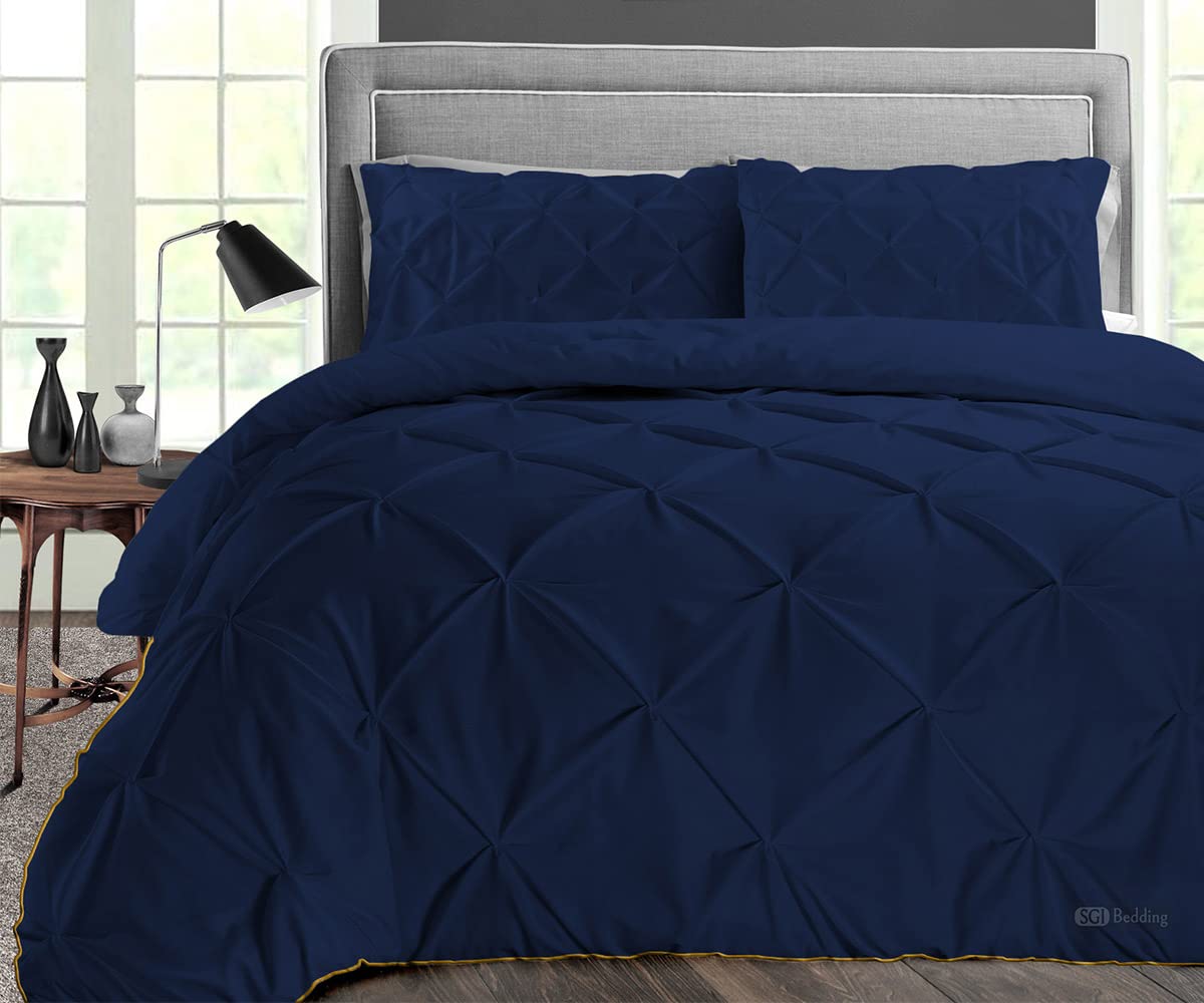 Premium 300 GSM Plush Siliconized Microfiber Queen Comforter Set - Navy Blue Box Stitched Duvet Insert with Matching Pillowcases | Ultra Soft & Fluffy for Cozy Bedroom Decor | Perfect for All-Season Comfort in Master Bedroom or Guest Room