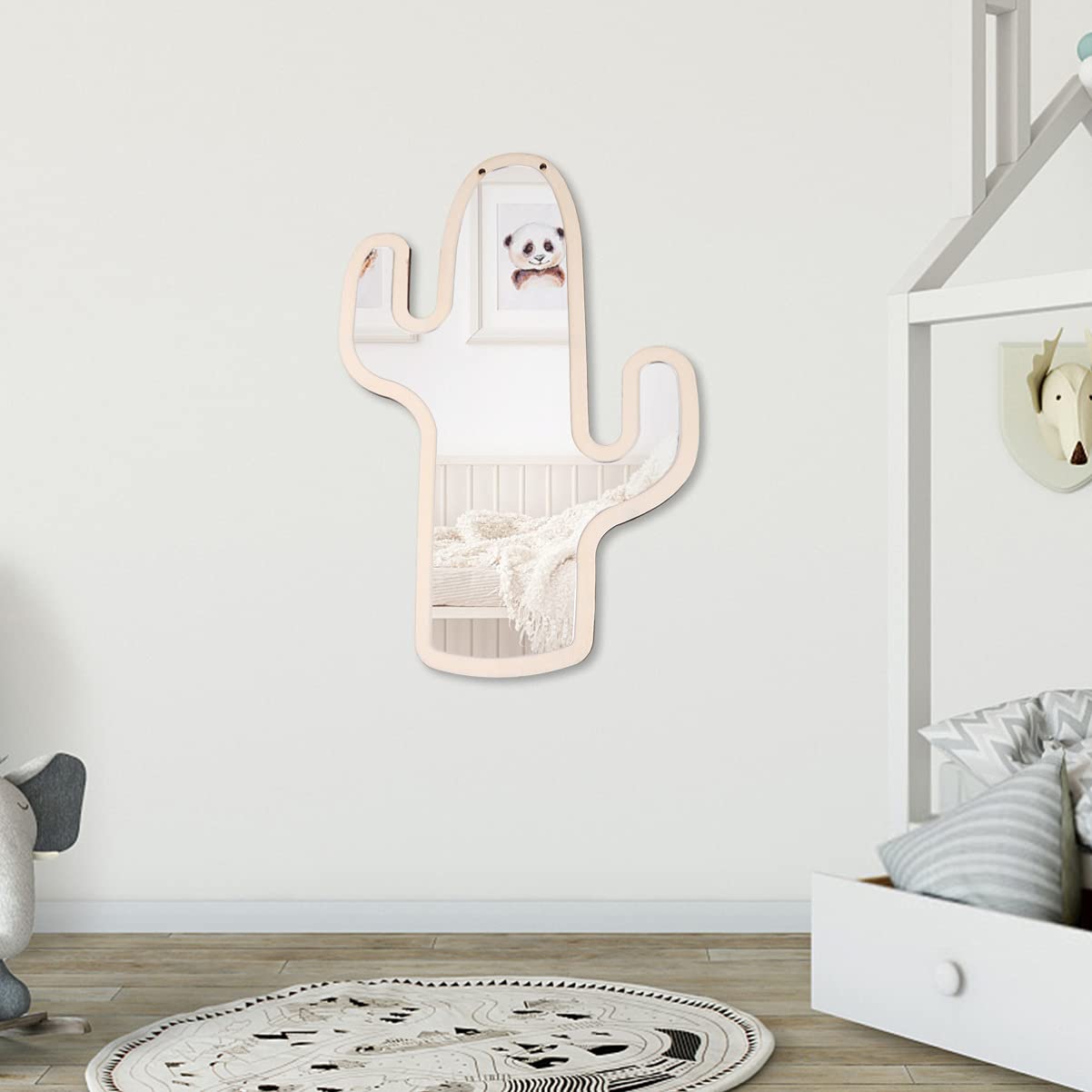 BESPORTBLE Wooden Mirror - Cactus Shaped Safe Mirror for Kids, Small Wall Mirror for Bedroom, Bathroom, and Nursery Decor | Shatterproof & Stylish Home Accent
