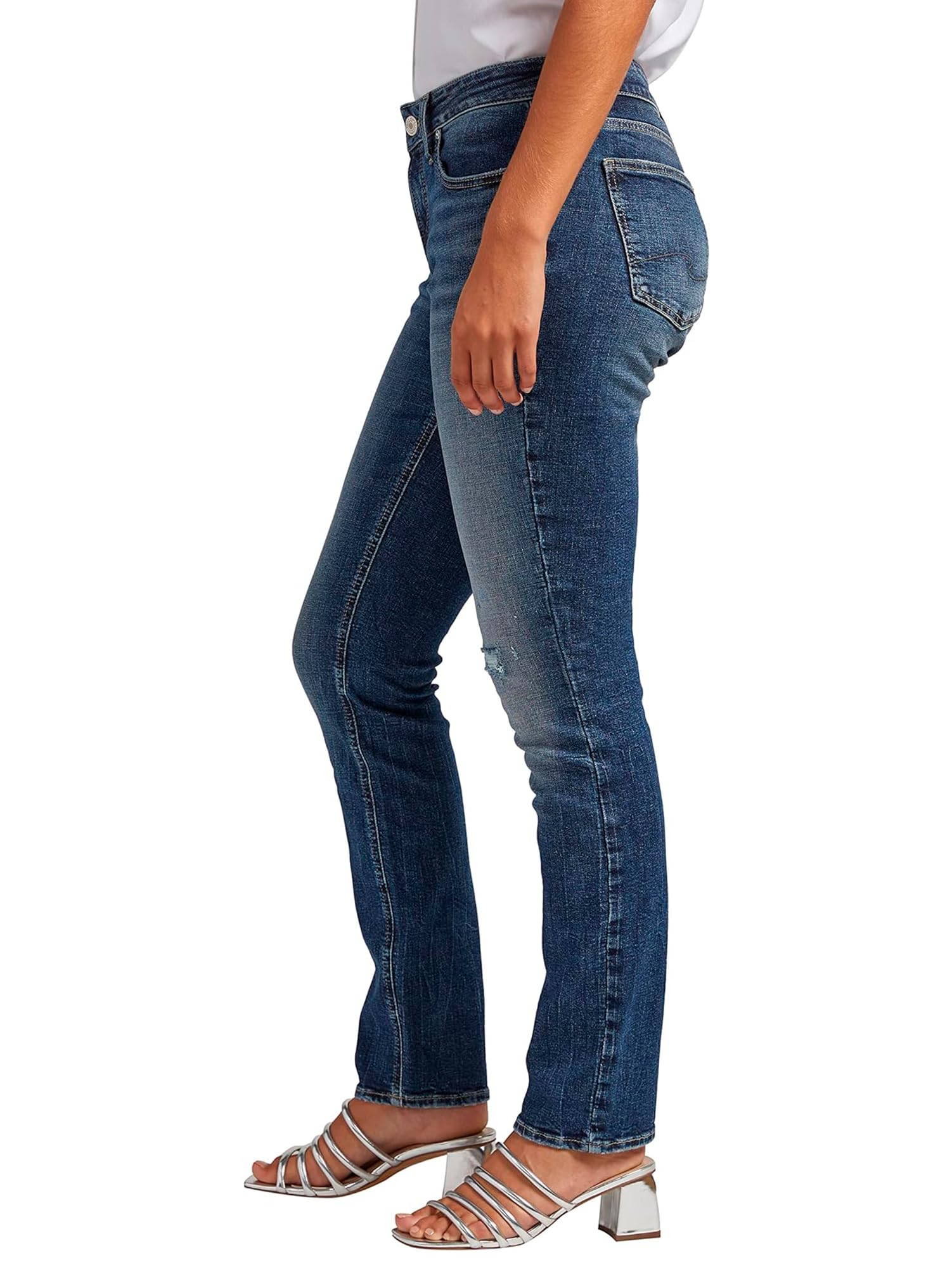 Silver Jeans Co. Women's Elyse Mid Rise Straight Leg Jeans - Classic Denim Pants for Casual Wear, Office & Everyday Outfits