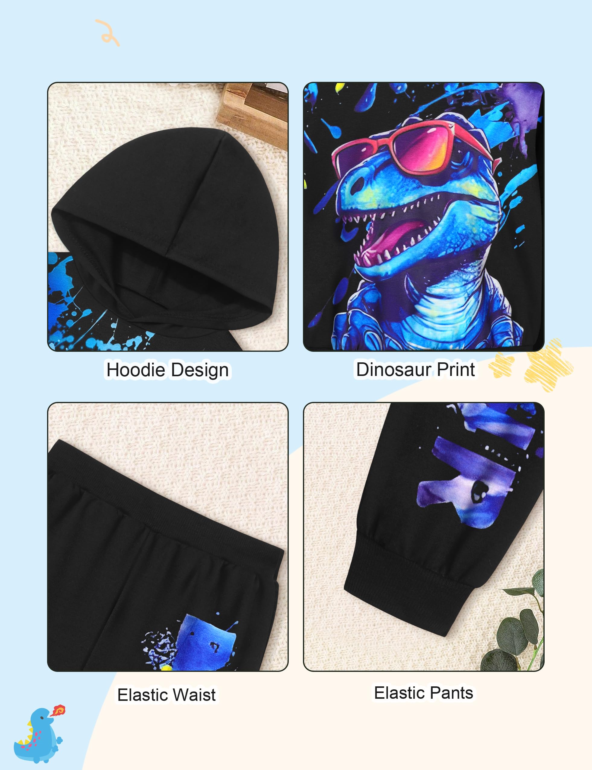 **Dinosaur Printed Toddler Boys Clothes Set 3-7 Years - Long Sleeve Hoodie & Pants Outfit for Playdates, School & Outdoor Adventures**