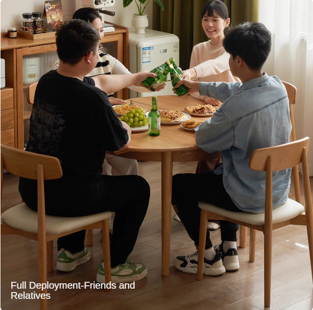Solid Oak & Ash Wood Extendable Round Dining Table - Expandable for 4 to 8 People - Perfect for Small Spaces, Family Dinners & Entertaining Guests