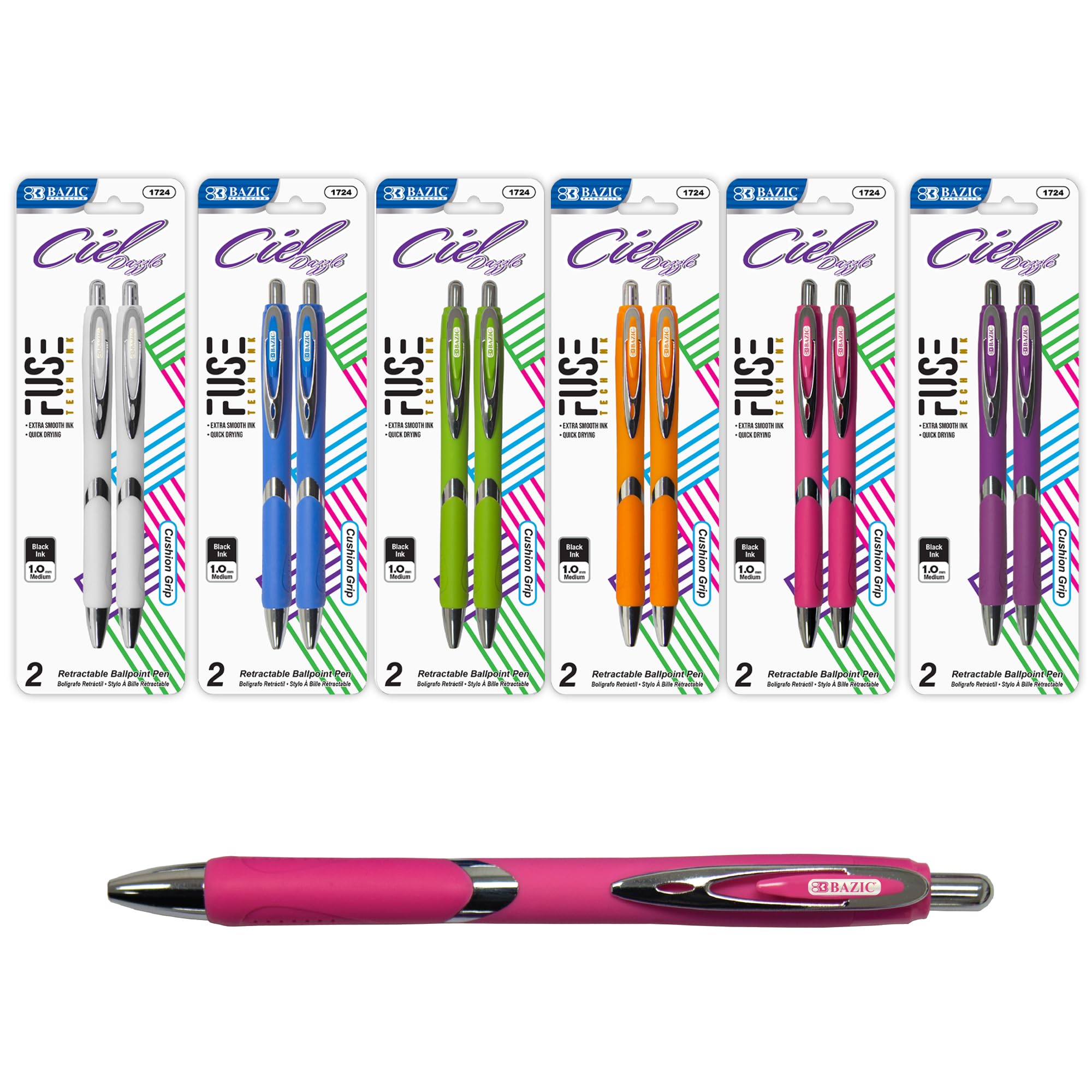 BAZIC 0.7mm Medium Point Retractable Gel Pens - Smooth Writing Oil-Based Ink, Rubberized Grip & Metal Clip (2-Pack, 144 Units) - Ideal for Office, School, Note Taking & Everyday Use