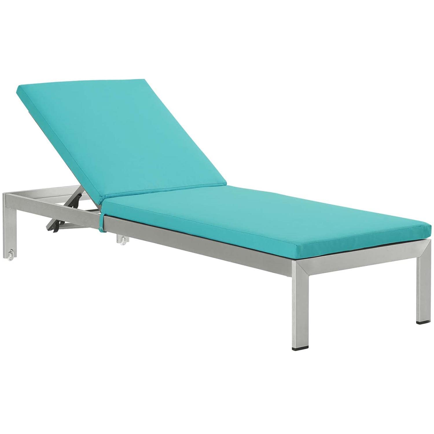 Modway EEI-4502-SLV-TRQ Silver Turquoise Outdoor Patio Chaise Lounge with Cushions - Durable Aluminum Frame for Poolside, Beach & Garden Relaxation