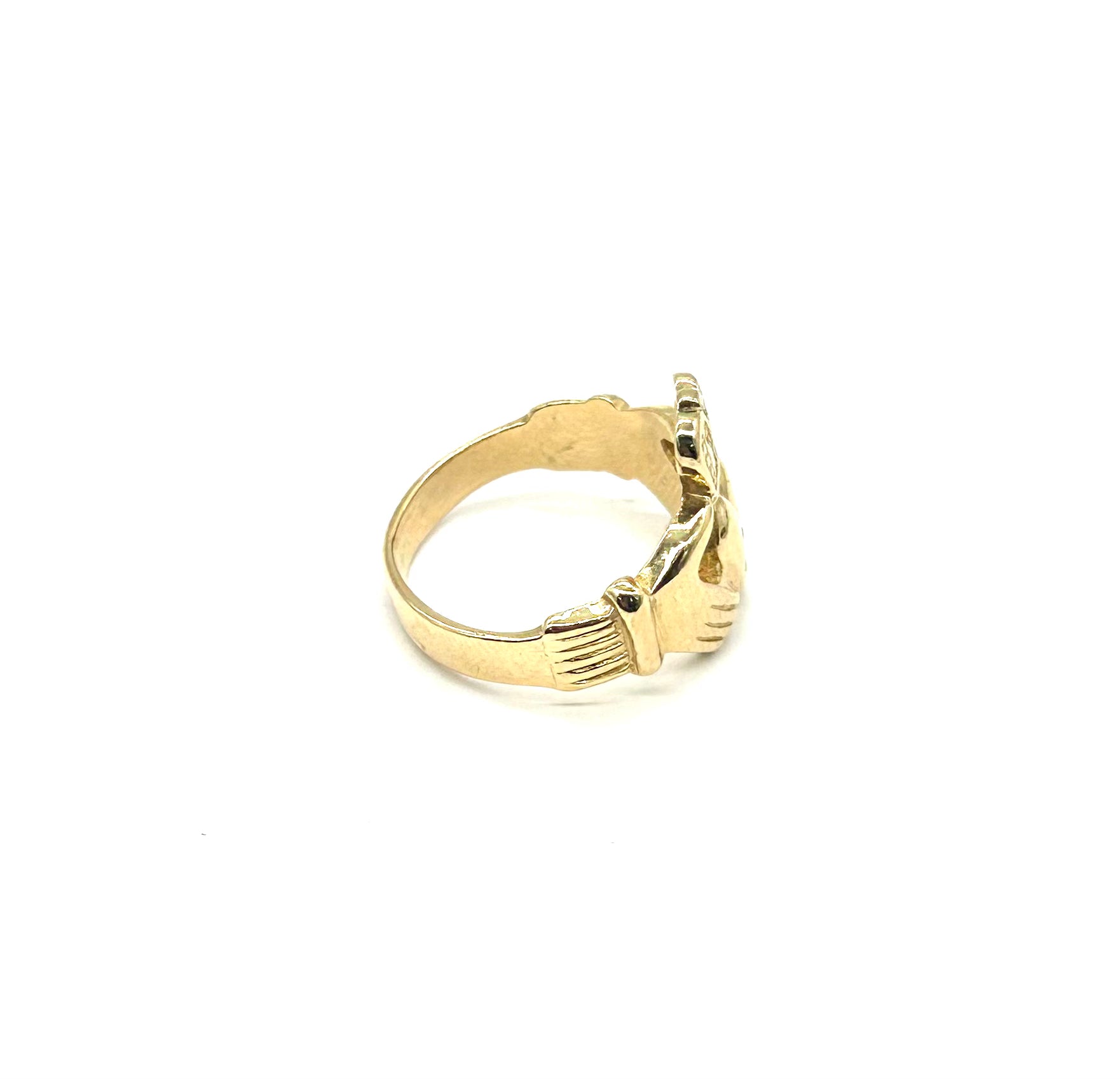 14K Gold Claddagh Ring for Women with Genuine Round Ruby - Irish Love Friendship Loyalty Jewelry Gift for Anniversary, Valentine's Day & Special Occasions