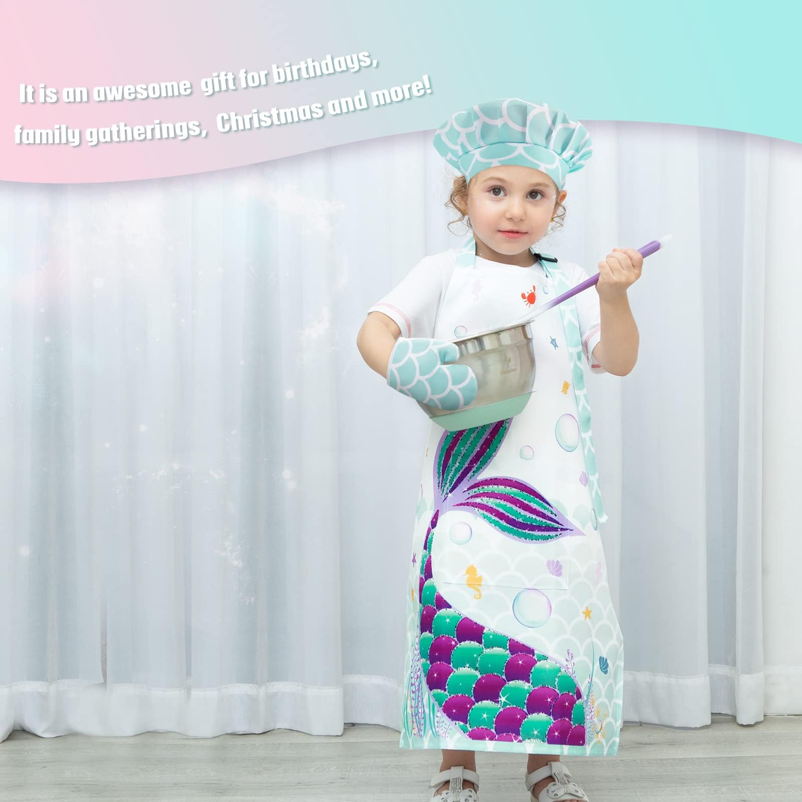 Wernnsai Kids Chef Hat and Apron Set - Adjustable Cooking Costume for Children Ages 3-10 - Perfect for Baking, Pretend Play, and Cooking Classes
