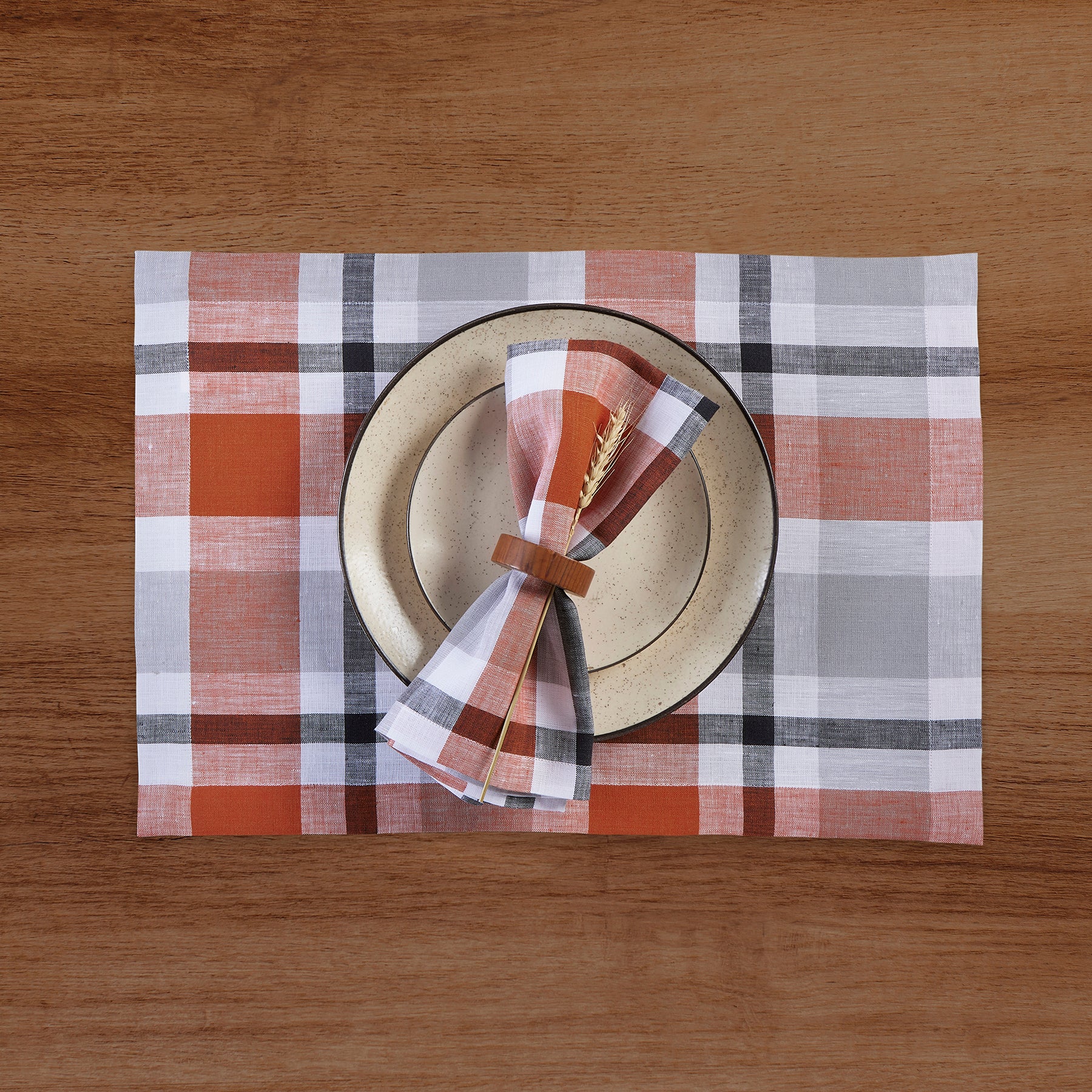 Fall Buffalo Check Placemats Set of 4 - Rustic Farmhouse Table Decor for Thanksgiving, Christmas & Seasonal Dining - Waterproof & Washable Cotton Fabric