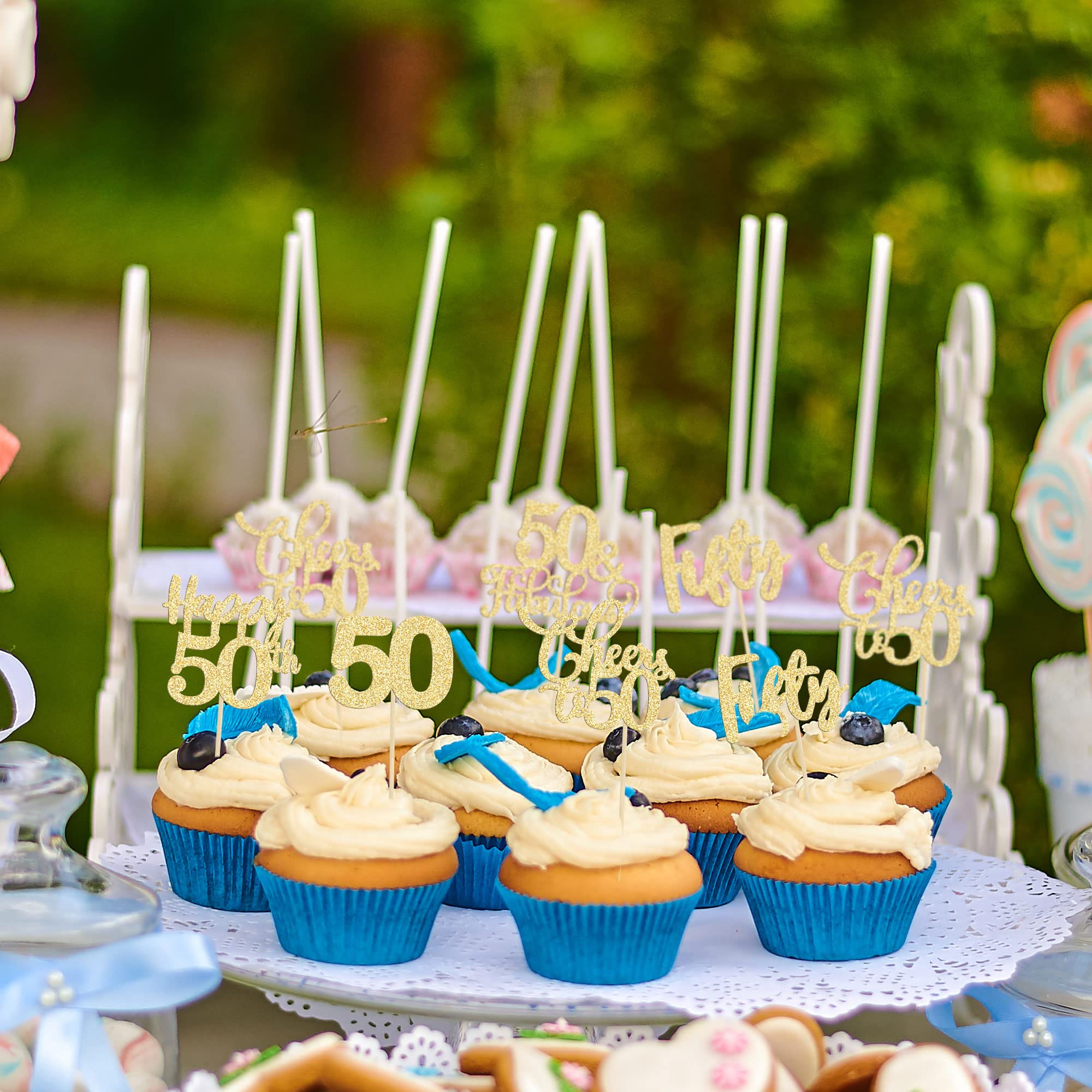 30 Pack Gold Glitter 50th Birthday Cupcake Toppers - 