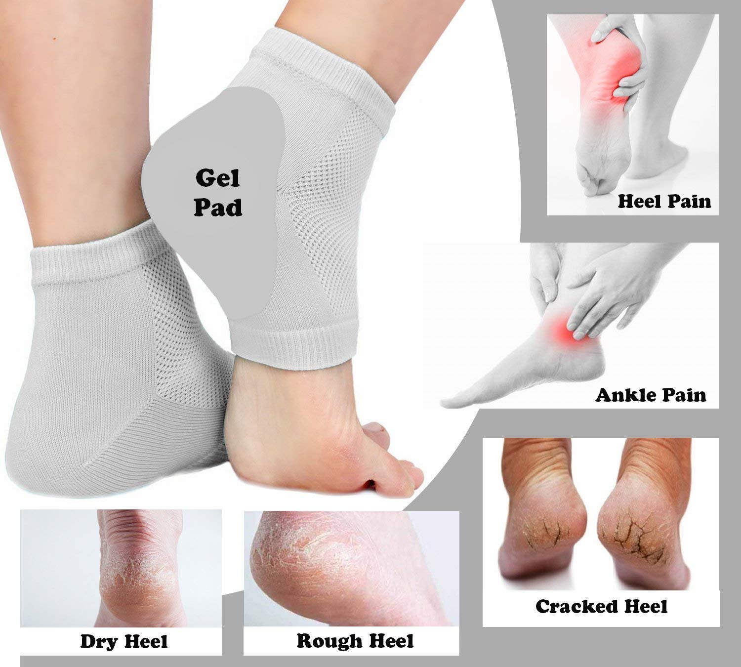 SAFERSKY Heel Pain Relief Silicone Gel Socks - Anti Crack Foot Protector for Men & Women - Cushioned Heel Support for Running, Walking, and Daily Comfort