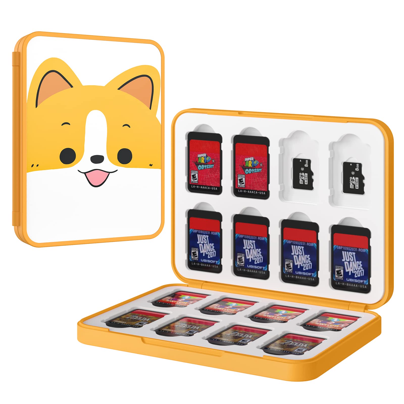 MoKo 16 Game Card Case for Nintendo Switch/Switch Lite/Switch OLED - Waterproof Switch Game Holder & SD Card Storage Organizer - Portable Switch Game Cartridge Case (Orange Dog Design) - Perfect for Travel, Gaming Parties & Switch Accessory Organization