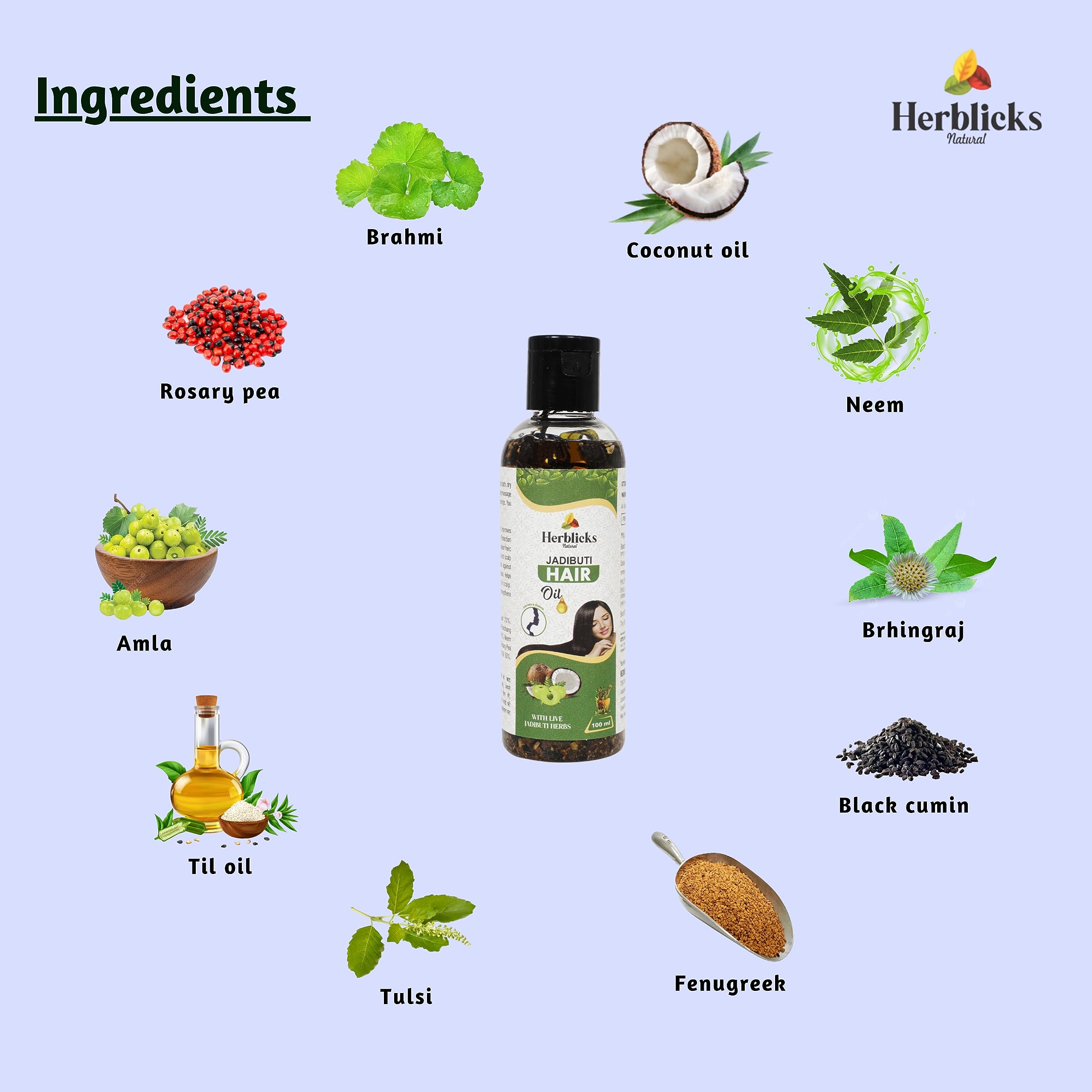 Herblicks Natural Jadibuti Hair Oil - 100ml Ayurvedic Herbal Treatment for Hair Growth & Scalp Care | Perfect for Dry, Damaged Hair & Daily Nourishment