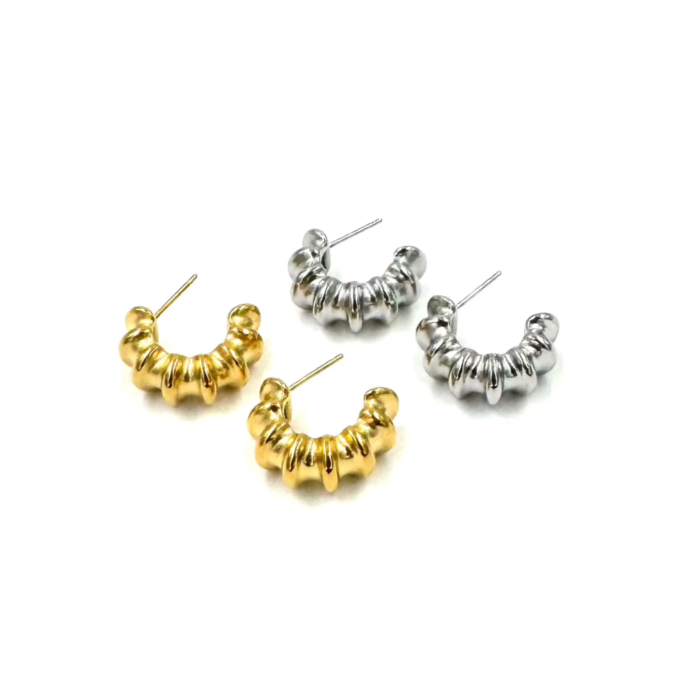 Ashley Gold Stainless Steel Multi Groove Hoop Earrings for Women - Trendy Chunky Hollow Huggie Earrings for Everyday Wear & Special Occasions