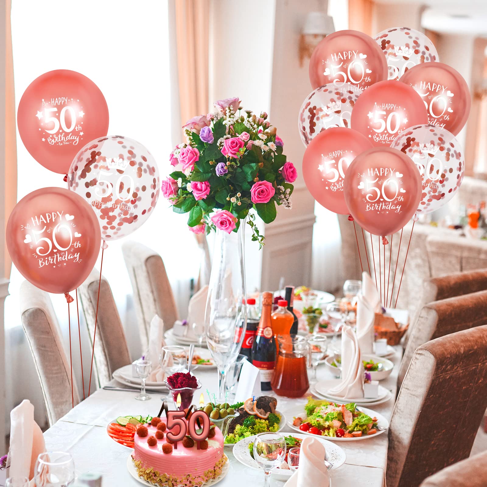 RUMIA 15-Piece Rose Gold 50th Birthday Balloon Set - Happy 50th Birthday Party Decorations for Women & Men - Perfect for Anniversary Celebrations, Milestone Parties & Photo Backdrops