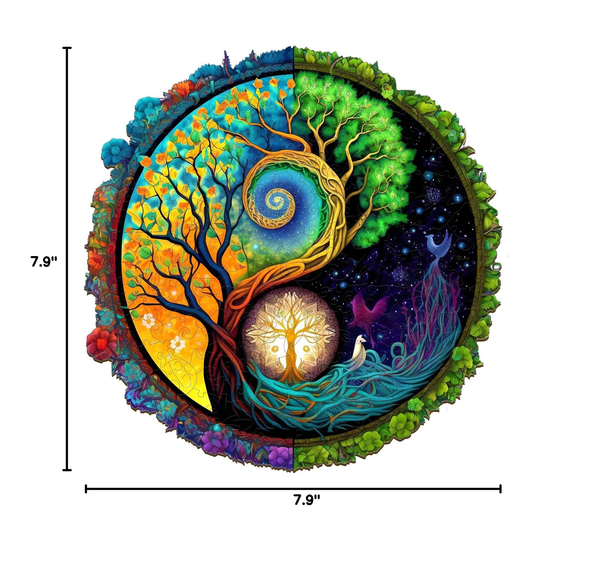 Premium Wooden Jigsaw Puzzles for Adults - Unique Yin Yang Shape, 100-Piece Challenging Brain Teaser (7.9x7.9 Inch) - Perfect for Stress Relief, Home Decor & Mindfulness Activities