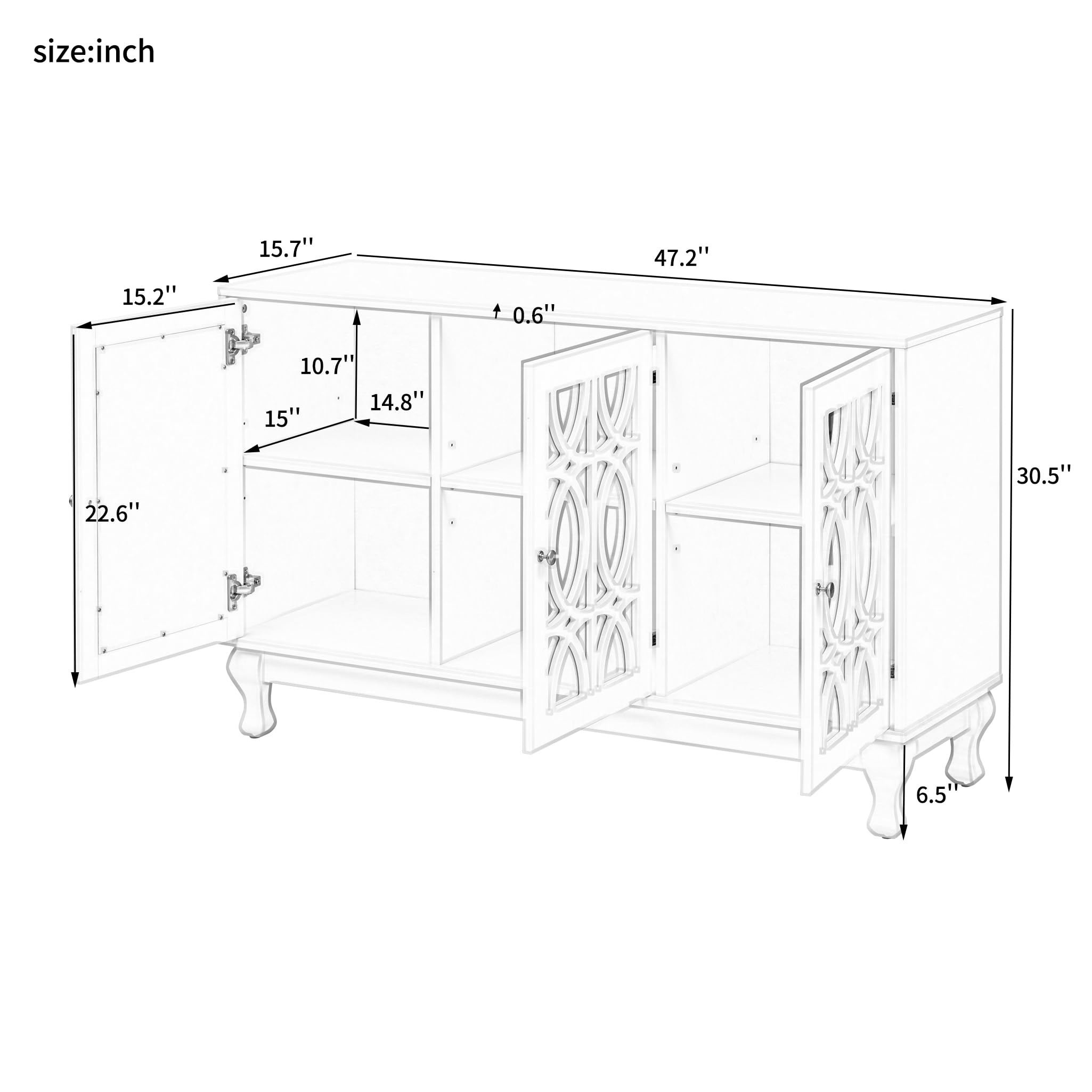 Knocbel 55 Inch TV Stand with Mirror Finish - Modern Entertainment Center with 3 Storage Cabinets, Adjustable Shelves, Solid Wood Legs & Metal Handles (47.2