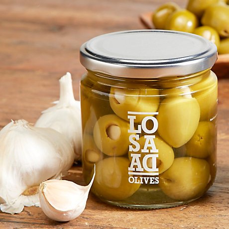 Premium Sweet Garlic Stuffed Gordal Olives - 198g Jar | Spanish Appetizer, Charcuterie Board Essential & Gourmet Gift Idea