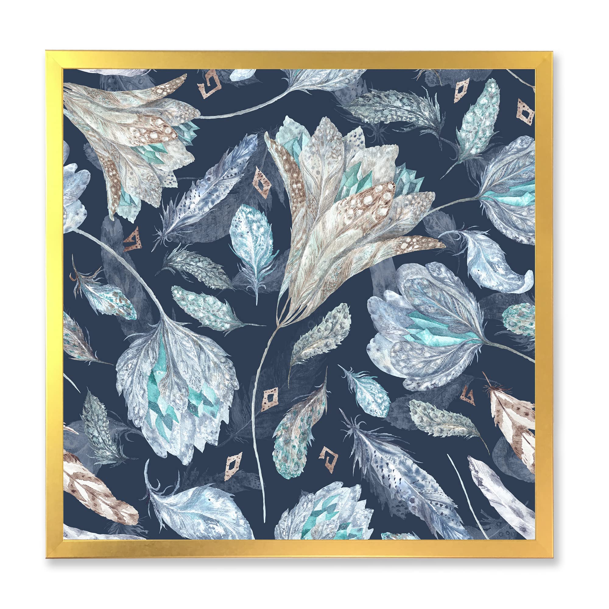 DesignQ Navy Blue Botanical Pattern Traditional Framed Wall Art - Vintage Floral Canvas Painting for Living Room, Bedroom & Office Decor
