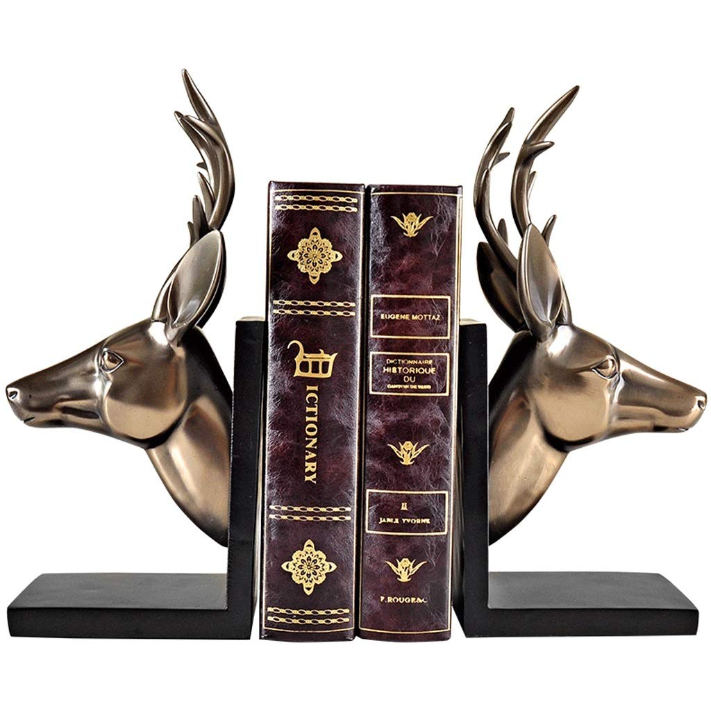 Vintage Deer Head Bookends - Premium Non-Skid Decorative Book Holders for Shelves, Books, Movies, CDs & Video Games | Natural Wood Finish | Perfect for Home Office, Library & Study Room Decor