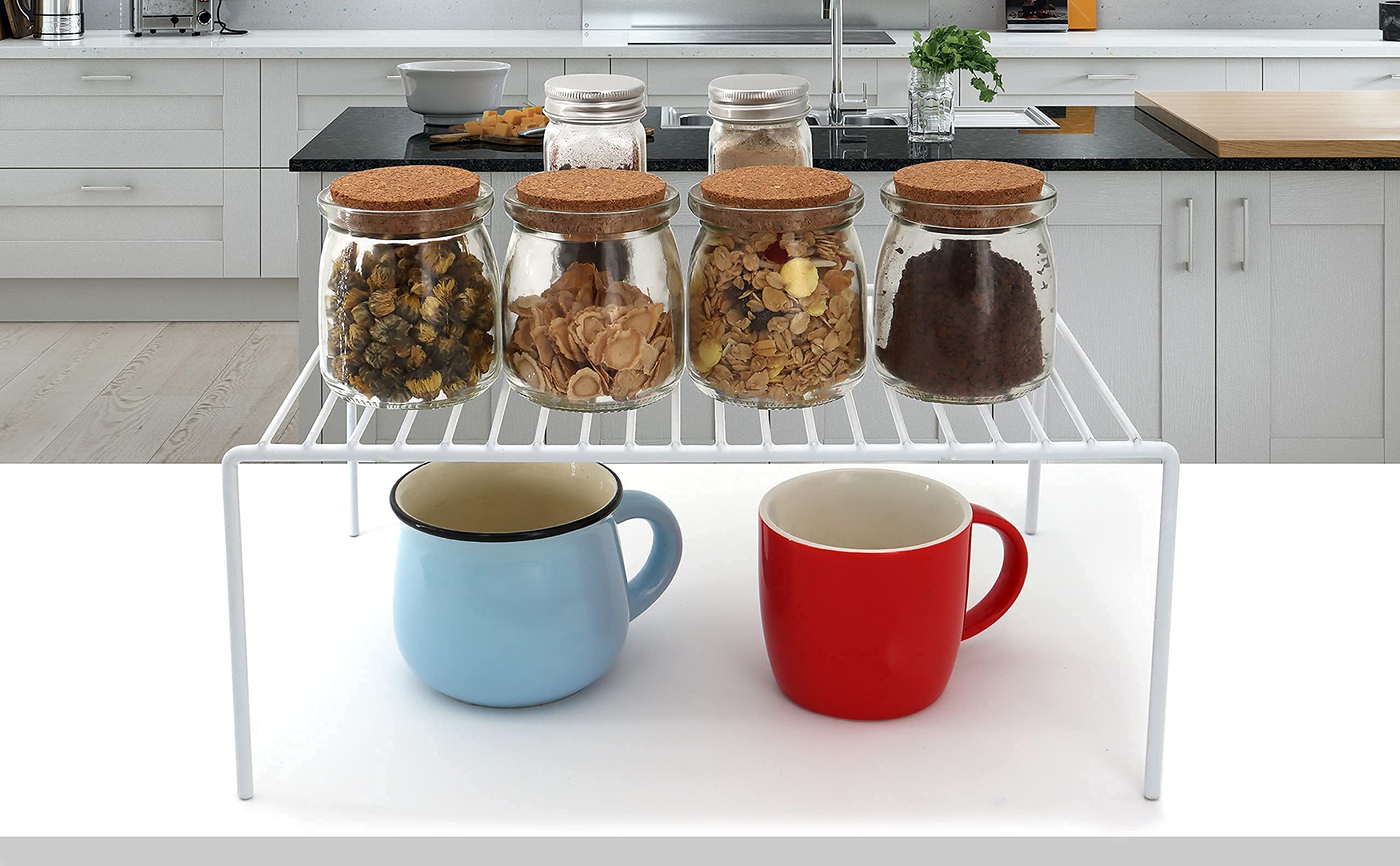 Redrubbit Large 15.7 x 9.4 Inch Rustproof Cabinet Storage Shelf Rack - 6-Pack Kitchen Organizer for Counter, Fridge, Bathroom & Cabinet | Space-Saving Solution for Pantry, Laundry Room & Small Spaces