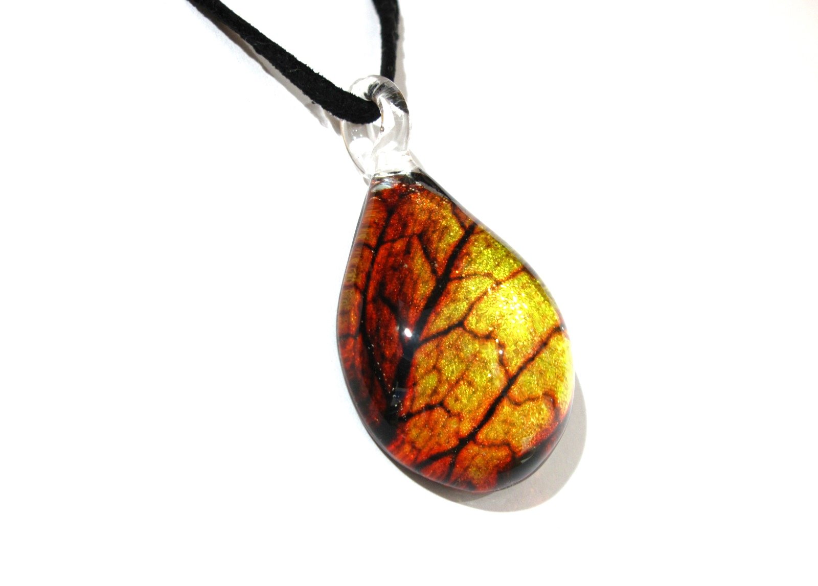Handmade Gold Leaf Glass Pendant Necklace for Women & Men - Autumn Fashion Jewelry