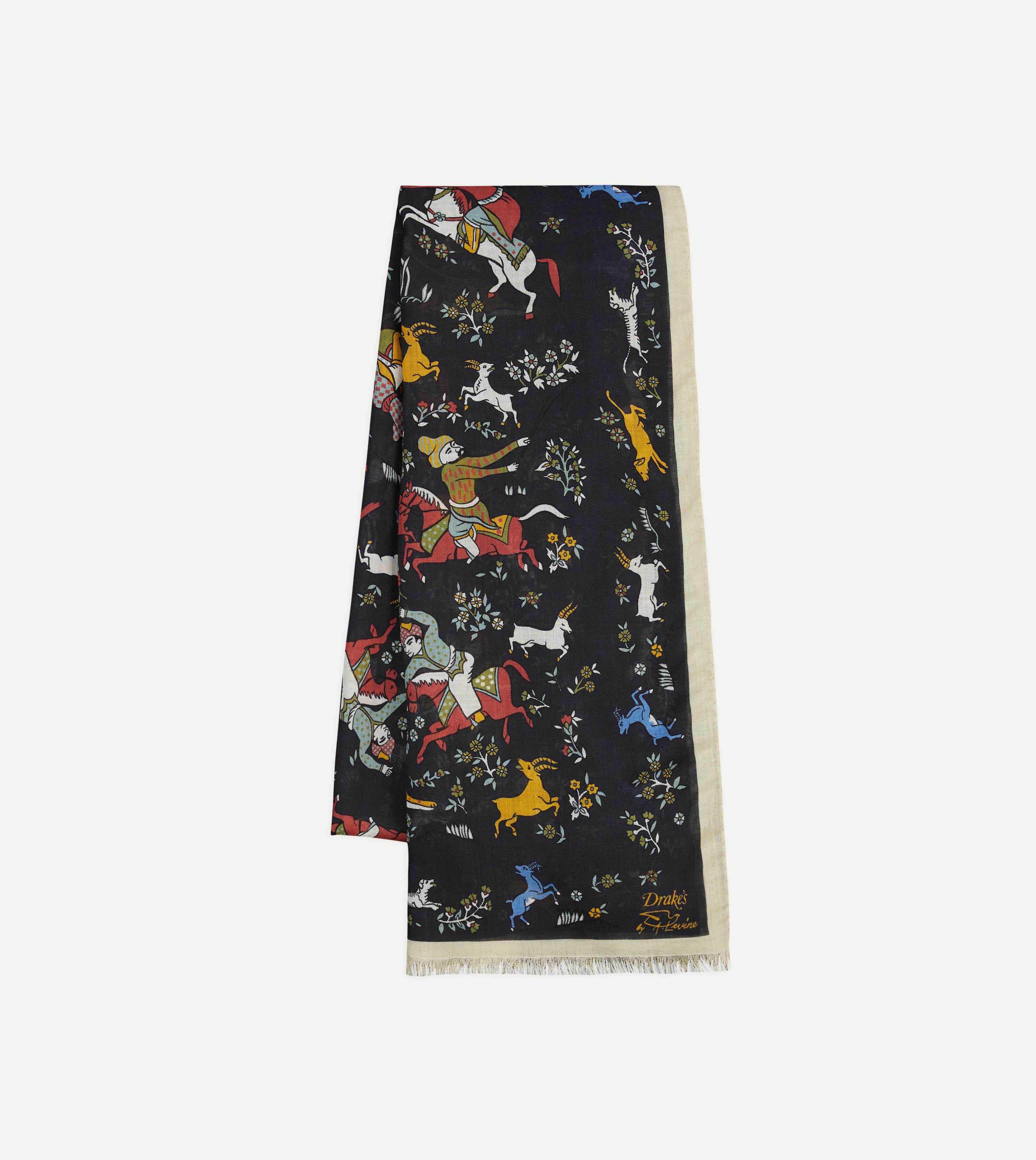 Drake's by A. Levine Black Mughal Print Wool Silk Scarf - Luxurious Winter Fashion Accessory for Men & Women - Perfect for Office, Parties and Special Occasions