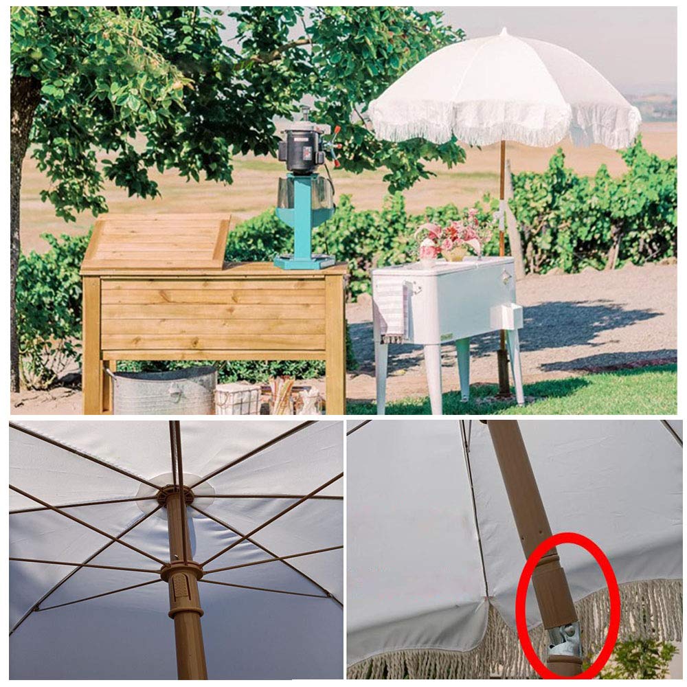 Y&J 1.8m (71in) Outdoor Tilt Beach Parasol with UV Protection - White Patio Umbrella with Tassel Design, 2.45m (96.4in) Height for Garden, Poolside, and Outdoor Dining (Base Not Included)