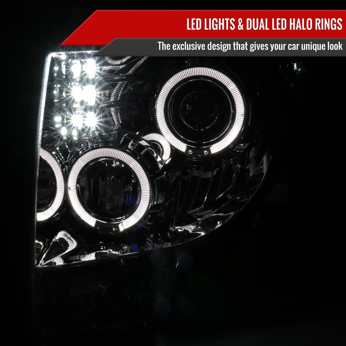 09-14 Car LED Halo Projector Headlights - Clear Lens Headlamp Assembly Pair (Left+Right) for Enhanced Night Driving & Custom Styling