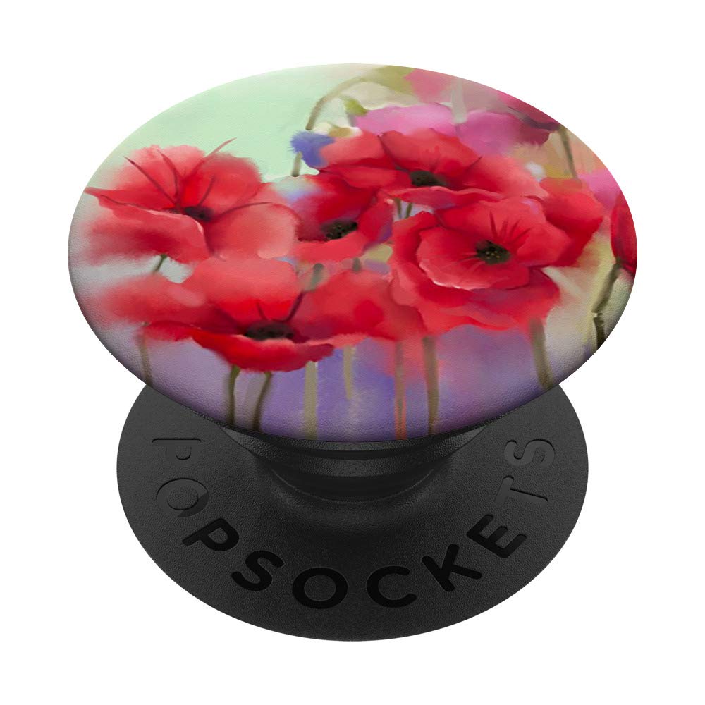 Watercolor Red Poppy Flower PopSocket Grip - Swappable Floral Phone & Tablet Accessory for Stylish Everyday Use
