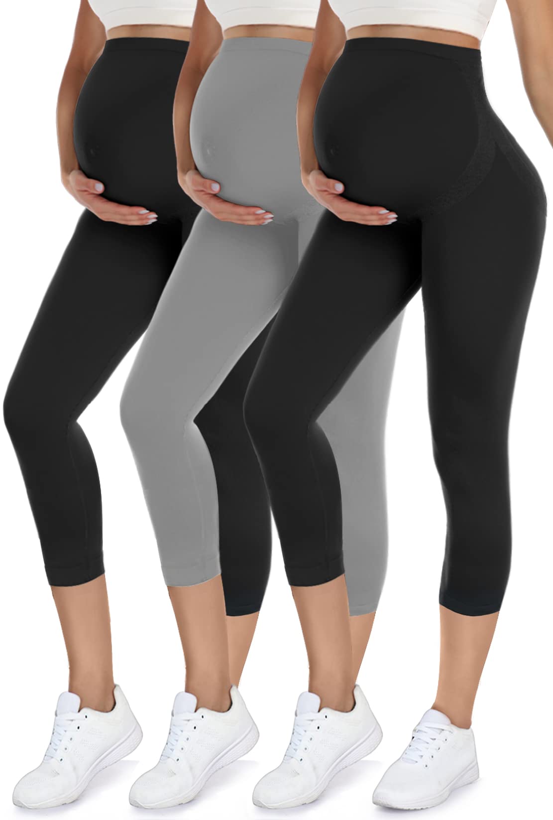 2/3 Pack Maternity Capri Leggings for Women - Over The Belly Pregnancy Yoga Pants with Butt Lift, Active Workout Leggings for Yoga, Gym & Daily Wear