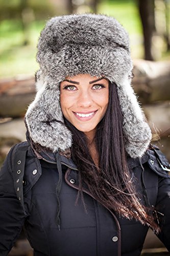 Rabbit Fur Ushanka Winter Hat for Men & Women - Russian Style Ear Flap Trapper Hat - Warm Fleece Lined Cold Weather Accessory for Snowboarding, Skiing, Hunting, and Outdoor Winter Activities