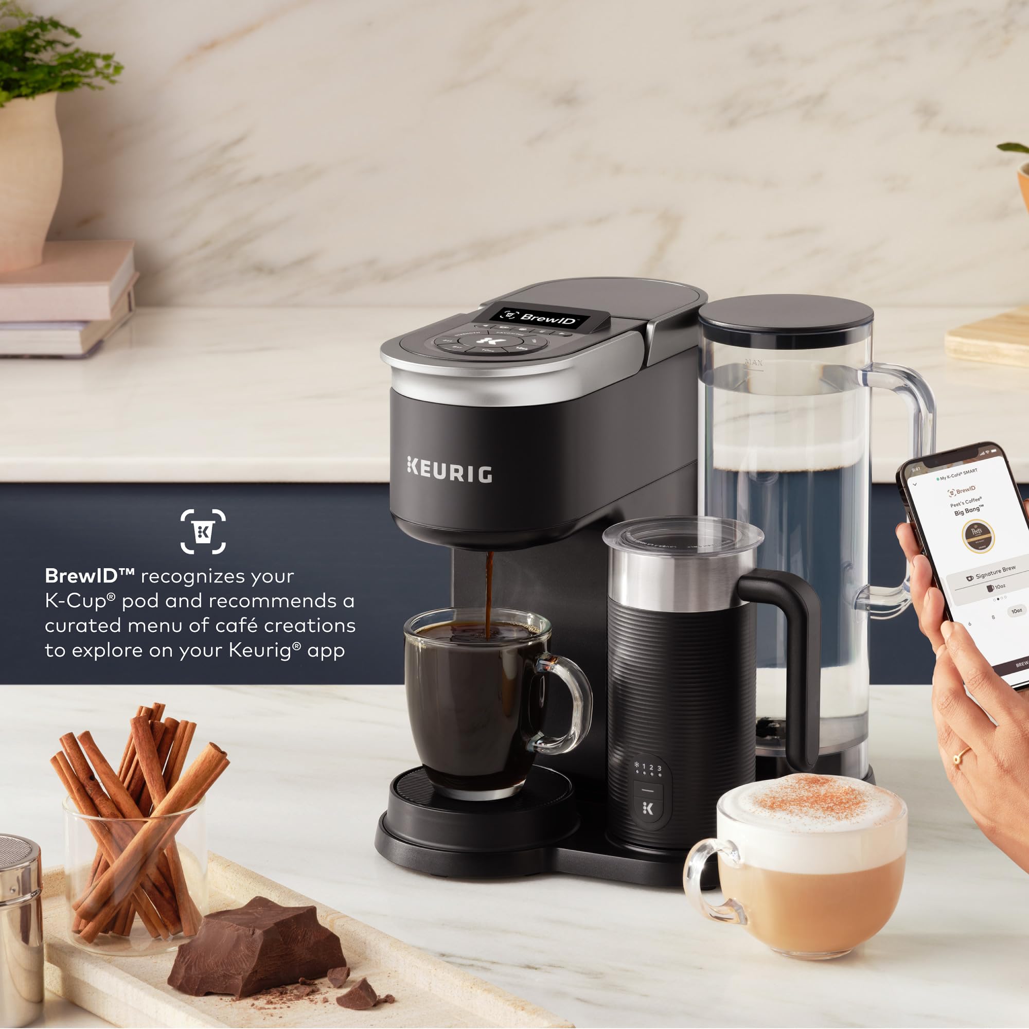 Keurig K-Cafe SMART Single Serve K-Cup Pod Coffee Maker - Latte & Cappuccino Maker, Black | Perfect for Home, Office & Small Spaces | Brews Coffee, Lattes & Iced Drinks