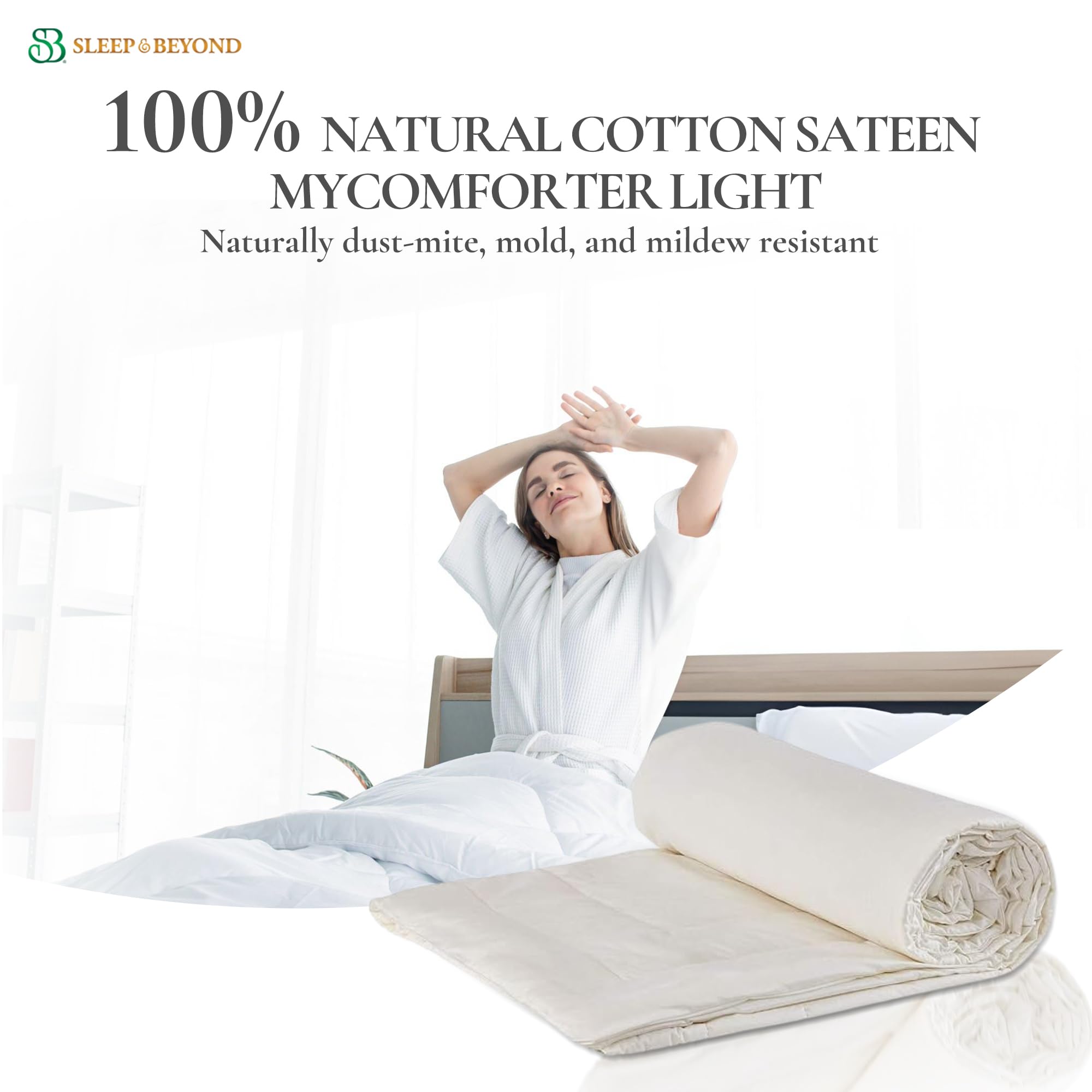 Sleep & Beyond myComforter Light - 100% Washable Wool Filled Comforter with 300TC Cotton Sateen Cover - Temperature Regulating & Moisture Wicking - Oeko-TEX Certified for Baby Crib (35x53 inches) - Perfect for Warm Weather & Nursery Comfort
