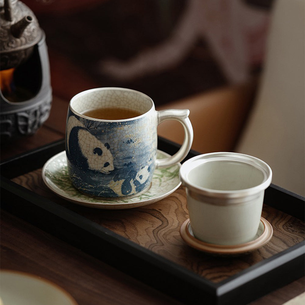 Exquisite Chinese Ruyao Panda & Bamboo Tea Cup - Handmade Ceramic Tea Set for Gongfu Tea Ceremony - Perfect Gift for Tea Lovers & Home Decor