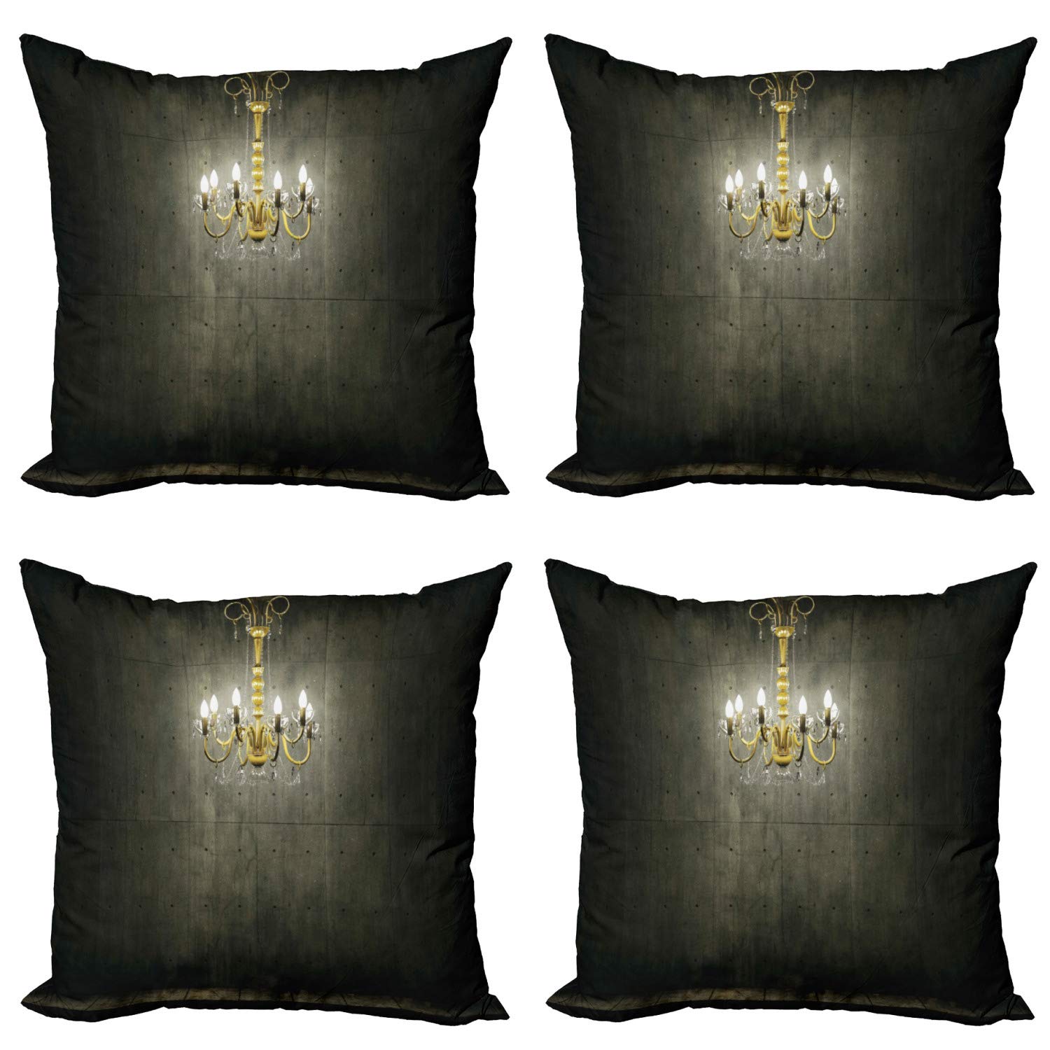 Ambesonne Grunge Decorative Throw Pillow Covers Set of 4 - Vintage Gothic Chandelier Design in Grey & Yellow - 16x16 Inch Cushion Covers for Sofa, Living Room, Bedroom & Car Decor - Perfect for Gothic, Vintage & Boho Home Decor