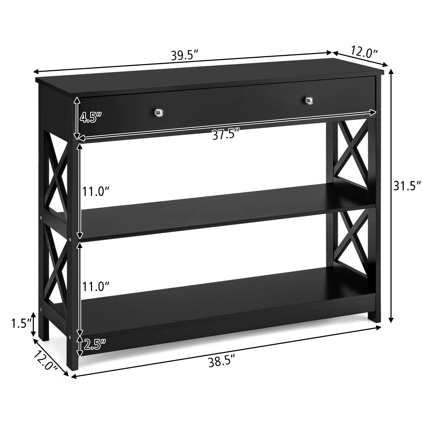 Modern Style Console Table with Storage Drawers & Shelves - Sturdy Durable Sofa Accent Desk for Living Room, Hallway, Entryway - Perfect for Home Decor & Organization (Black)