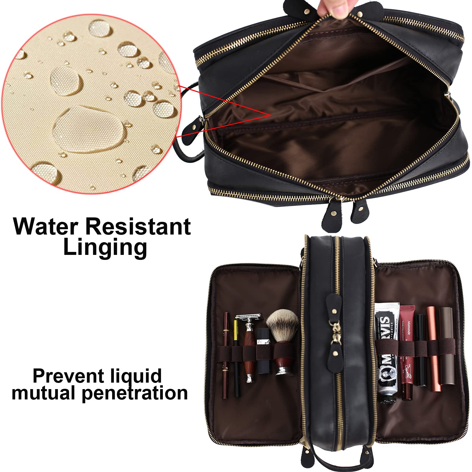 Premium Personalized Leather Toiletry Bag for Men - Large Travel Shaving Dopp Kit, Waterproof Cosmetic & Bathroom Organizer - Ideal for Business Trips, Gym, Camping & Vacation Essentials