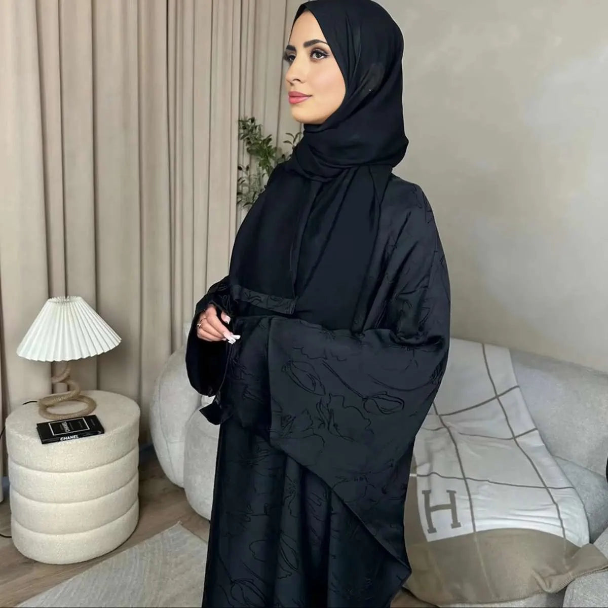 Elegant 3D Jacquard Satin Abaya Dress #25005 - Modest Islamic Clothing for Women, Special Occasions & Daily Wear