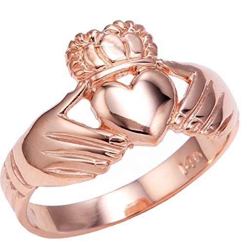 10k Rose Gold Claddagh Ring - High Polish Finish for Women, Irish Wedding & Engagement Ring, Gift for Her - Perfect for St. Patrick's Day, Anniversaries & Romantic Occasions