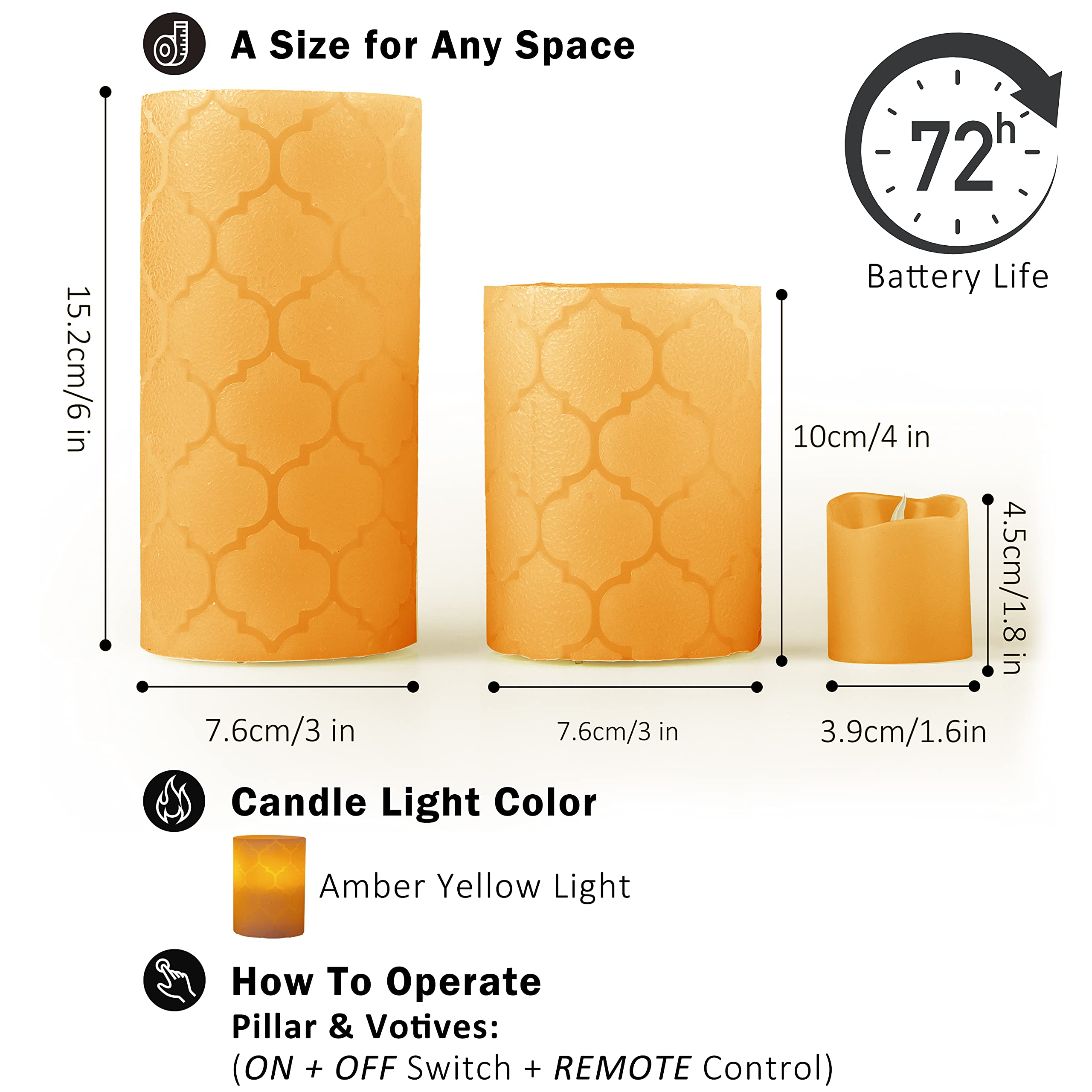 FURORA LIGHTING Orange Nordic Real Wax LED Candles with Remote Timer - 4 Pillar & 4 Votives Flameless Flickering Candles Set (8 Pack) - Battery Included for Home Decor, Wedding Centerpieces, Christmas & Holiday Decorations