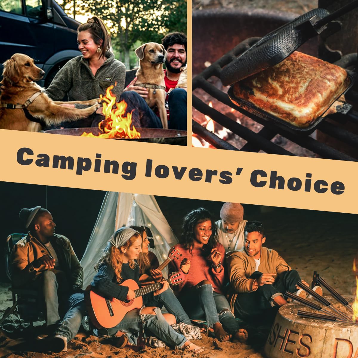 Cast Iron Campfire Sandwich Maker - 4 Pack | Pudgy Pie Maker for Camping, Hiking & Outdoor Cooking | Perfect for Campfire Meals, Picnics & Backpacking Trips