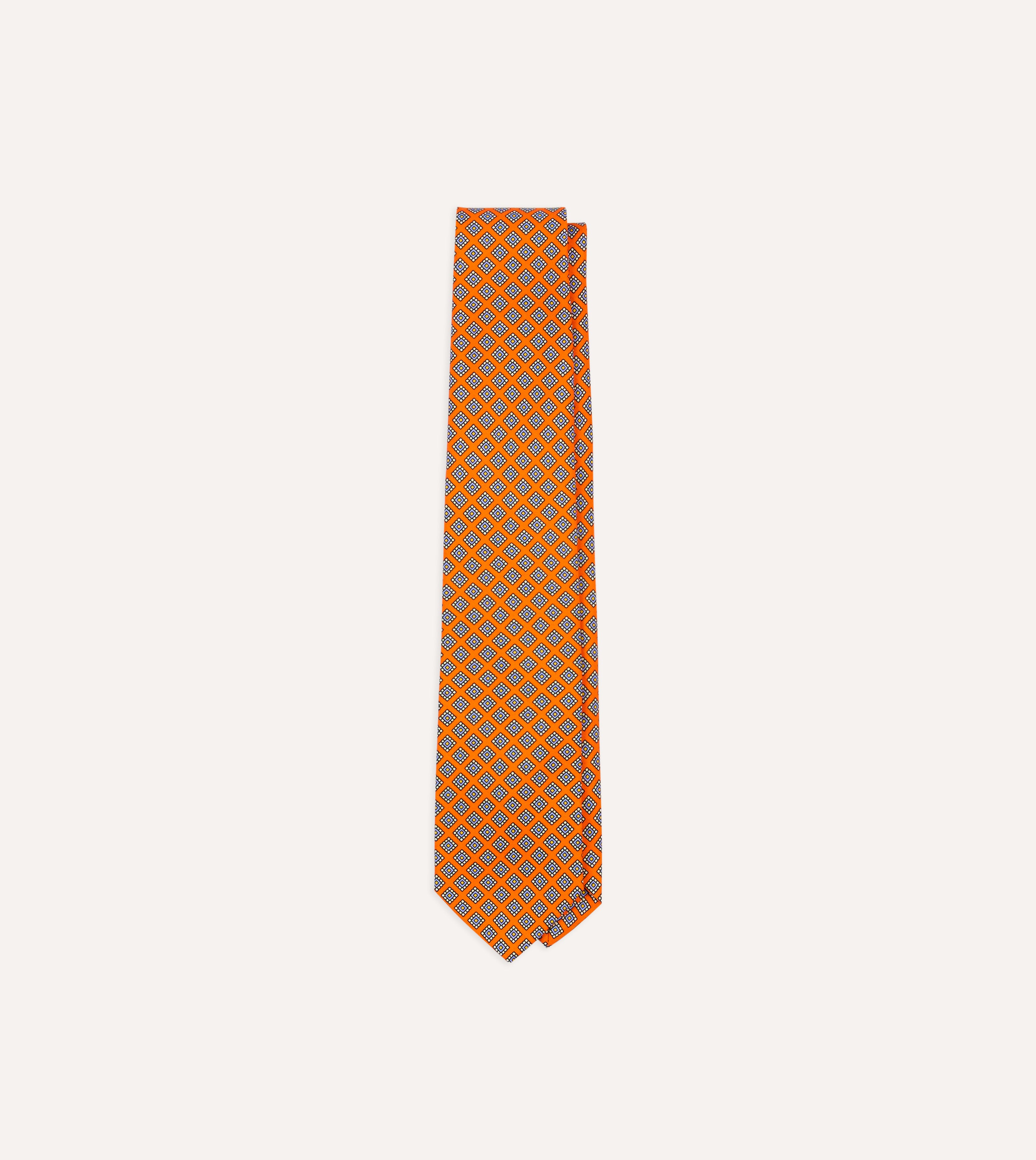 Premium Orange Square Medallion Self-Tipped Silk Tie for Men - Elegant Business & Formal Wear Accessory for Weddings, Office & Special Occasions